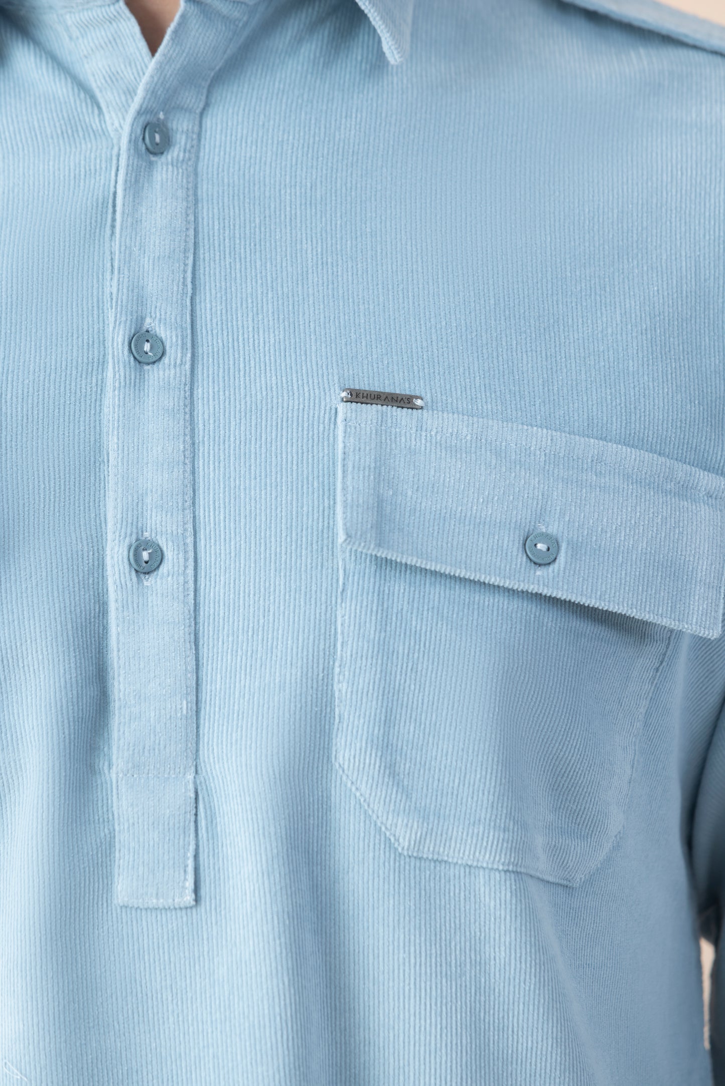 Men's Powder Blue Corduroy Pathani Set