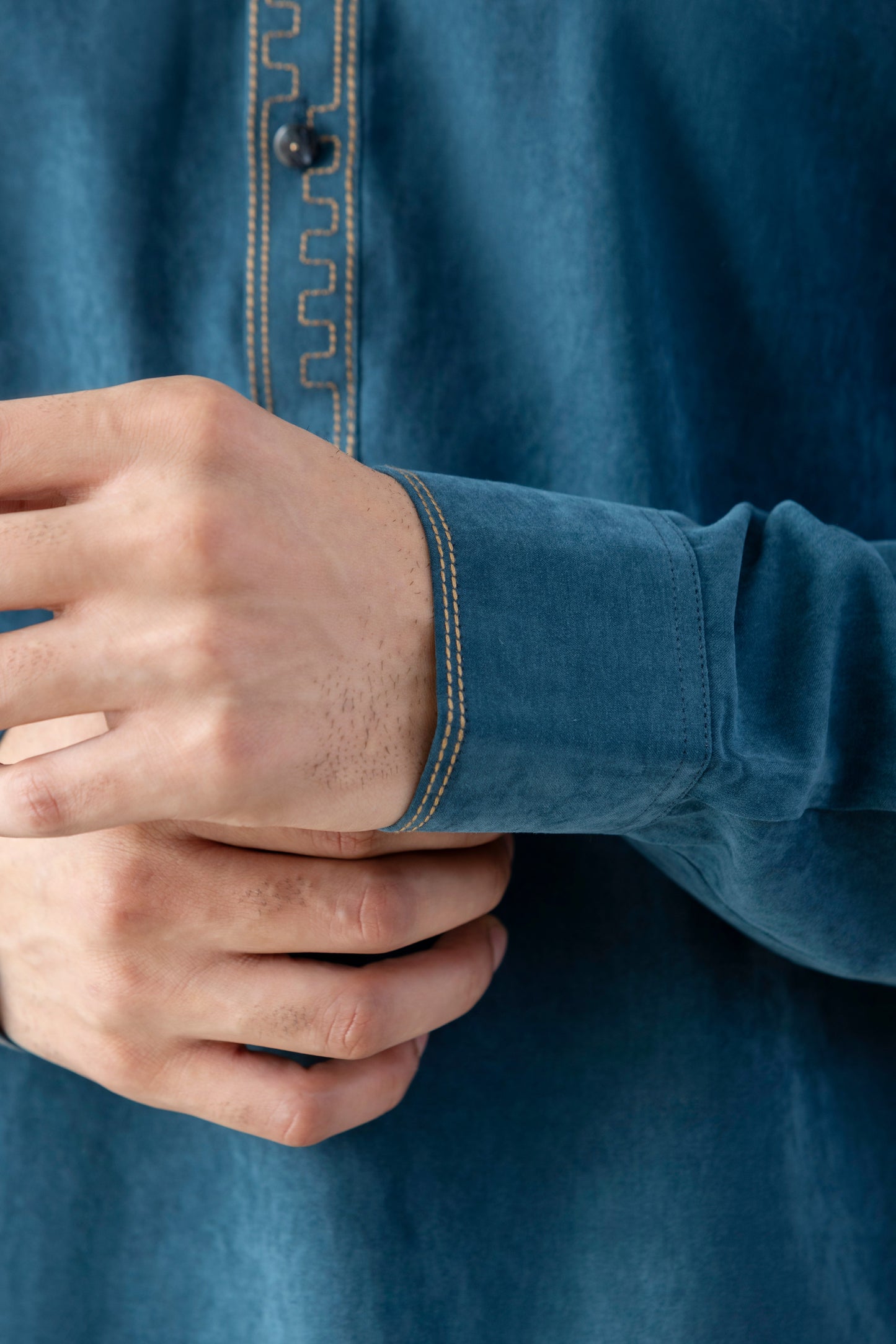 Deep Teal Blue Solid Pathani Set for Men