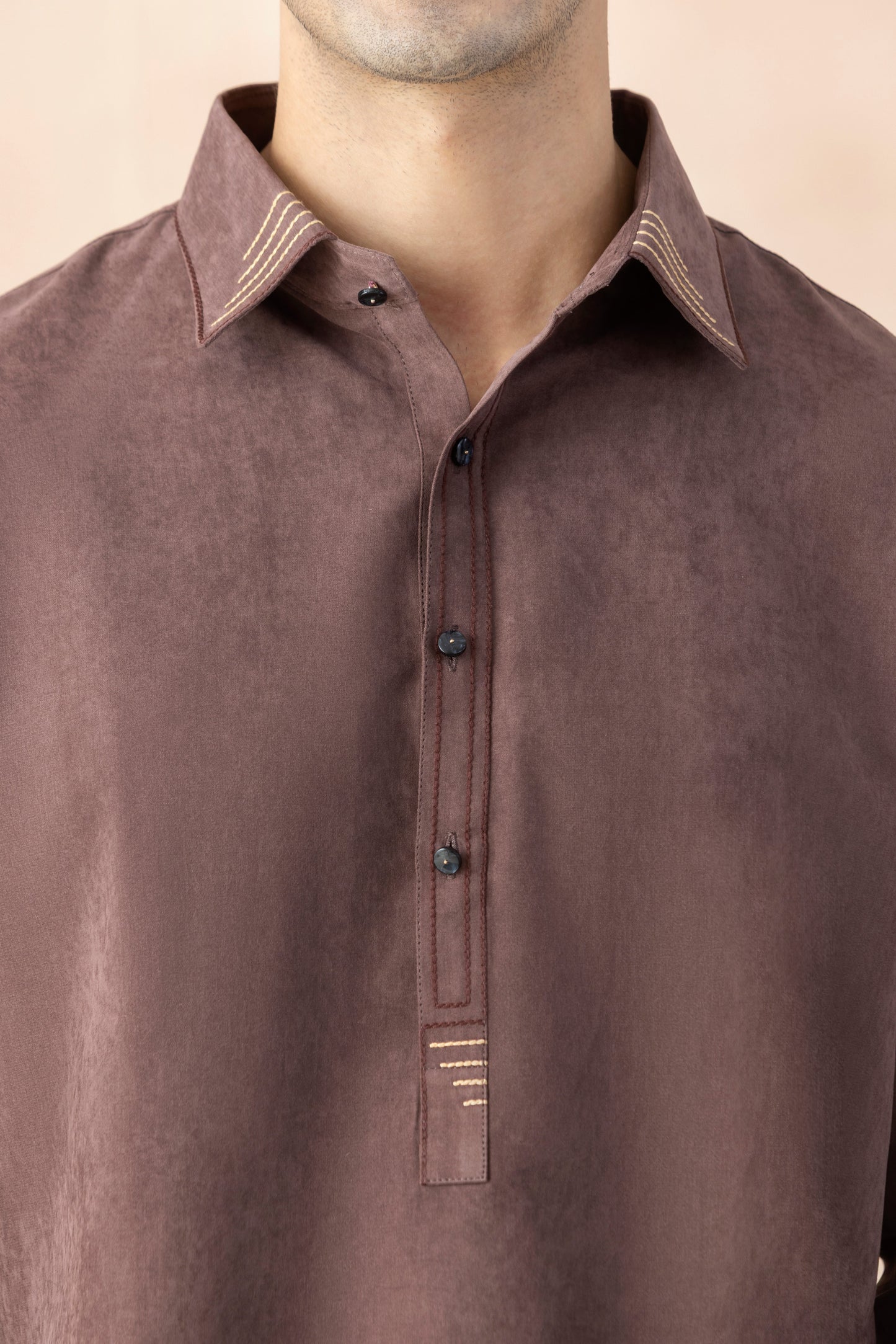 Men's Mocha Brown Suede Pathani Set