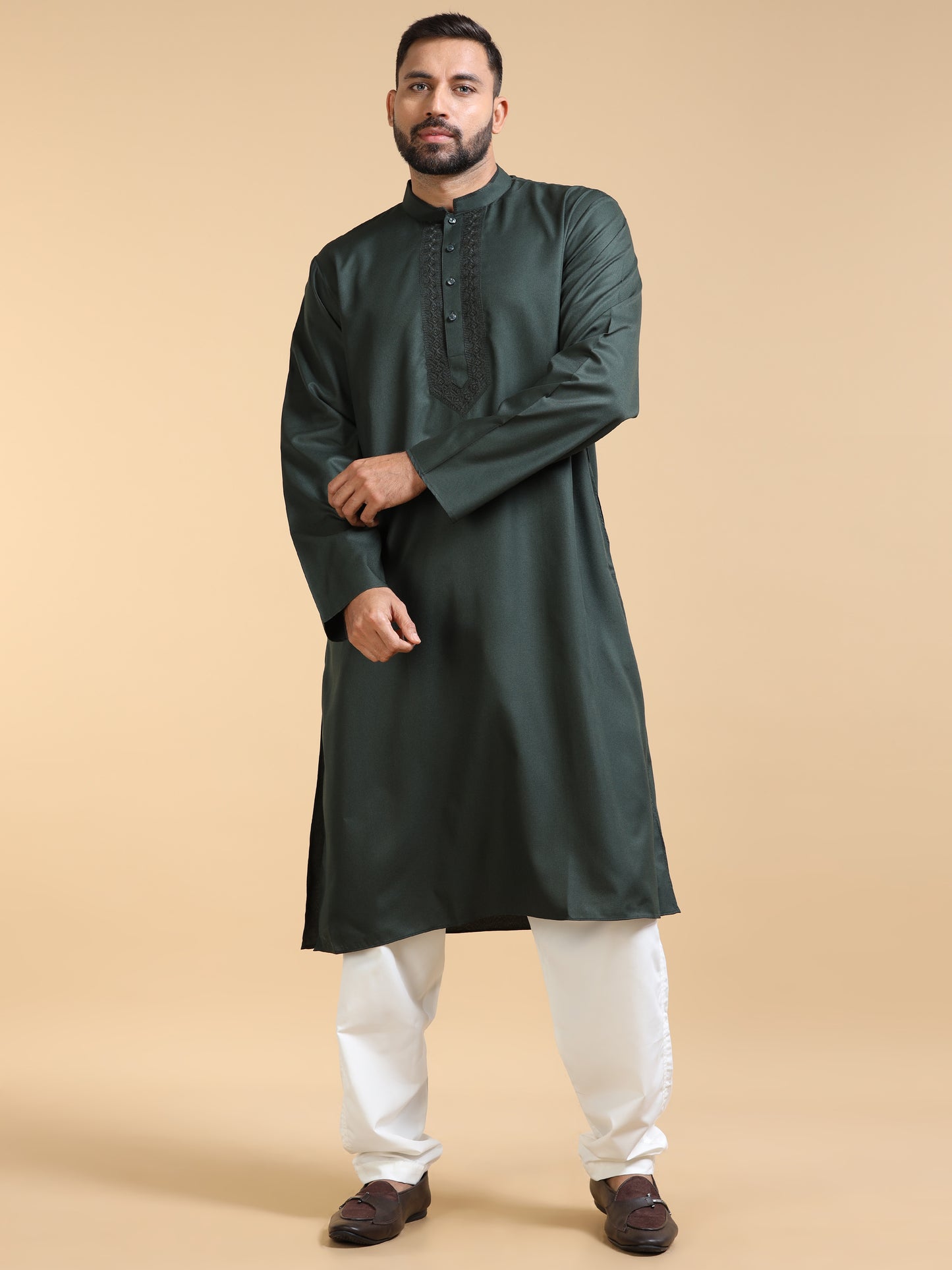 Men's Bottle Green Kurta Pajama Set