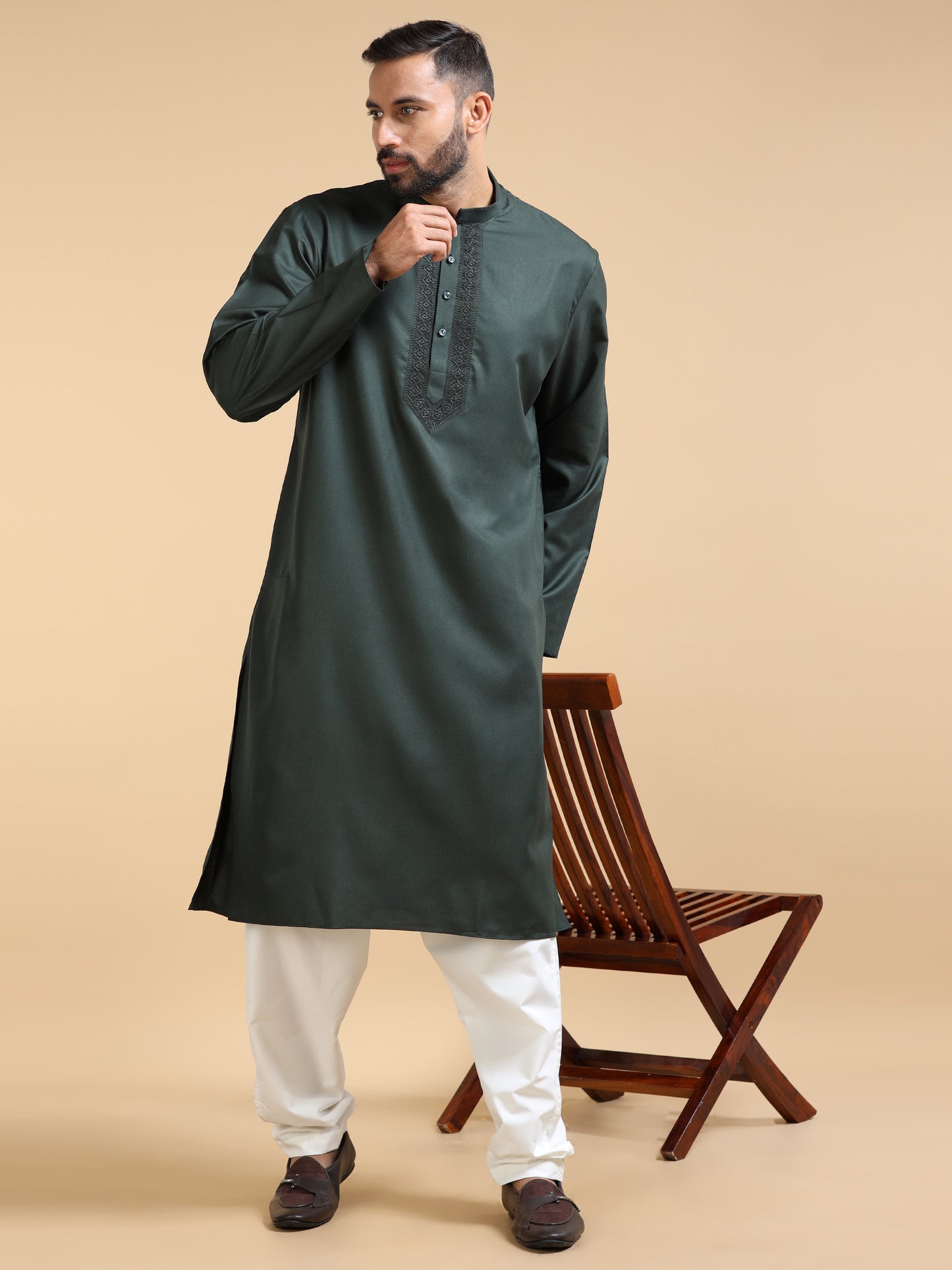 Men's Bottle Green Kurta Pajama Set