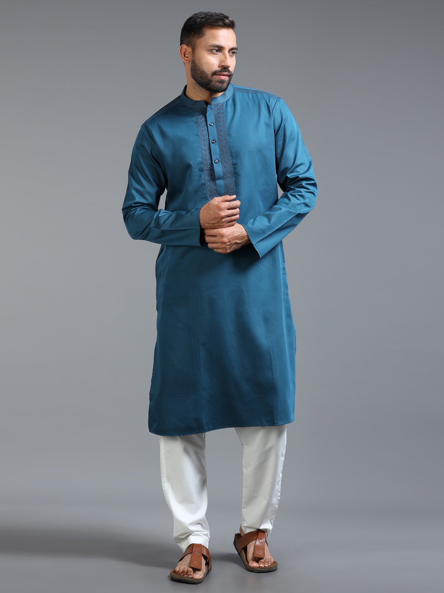Men's Peacock Blue Kurta Pajama Set
