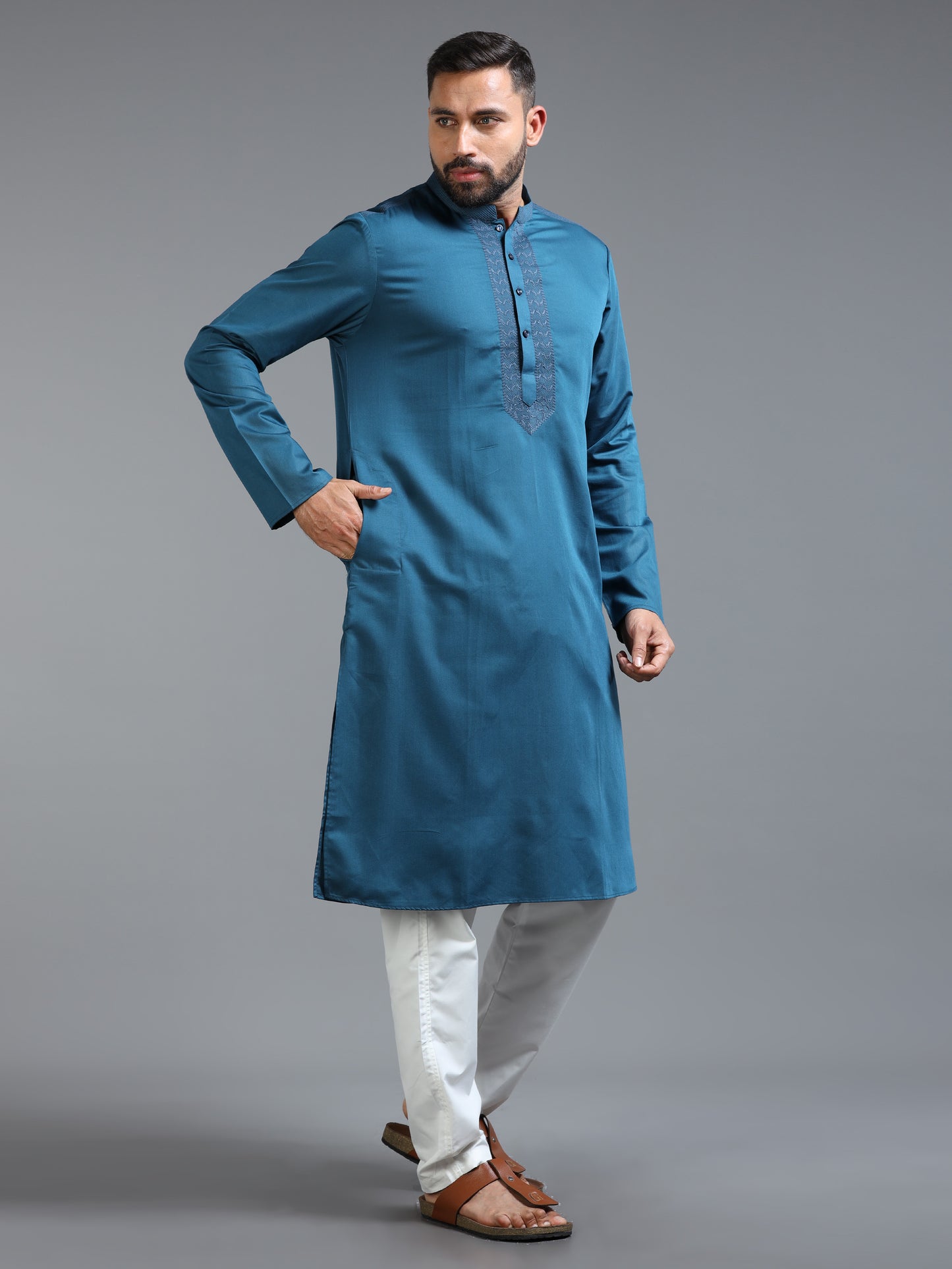 Men's Peacock Blue Kurta Pajama Set