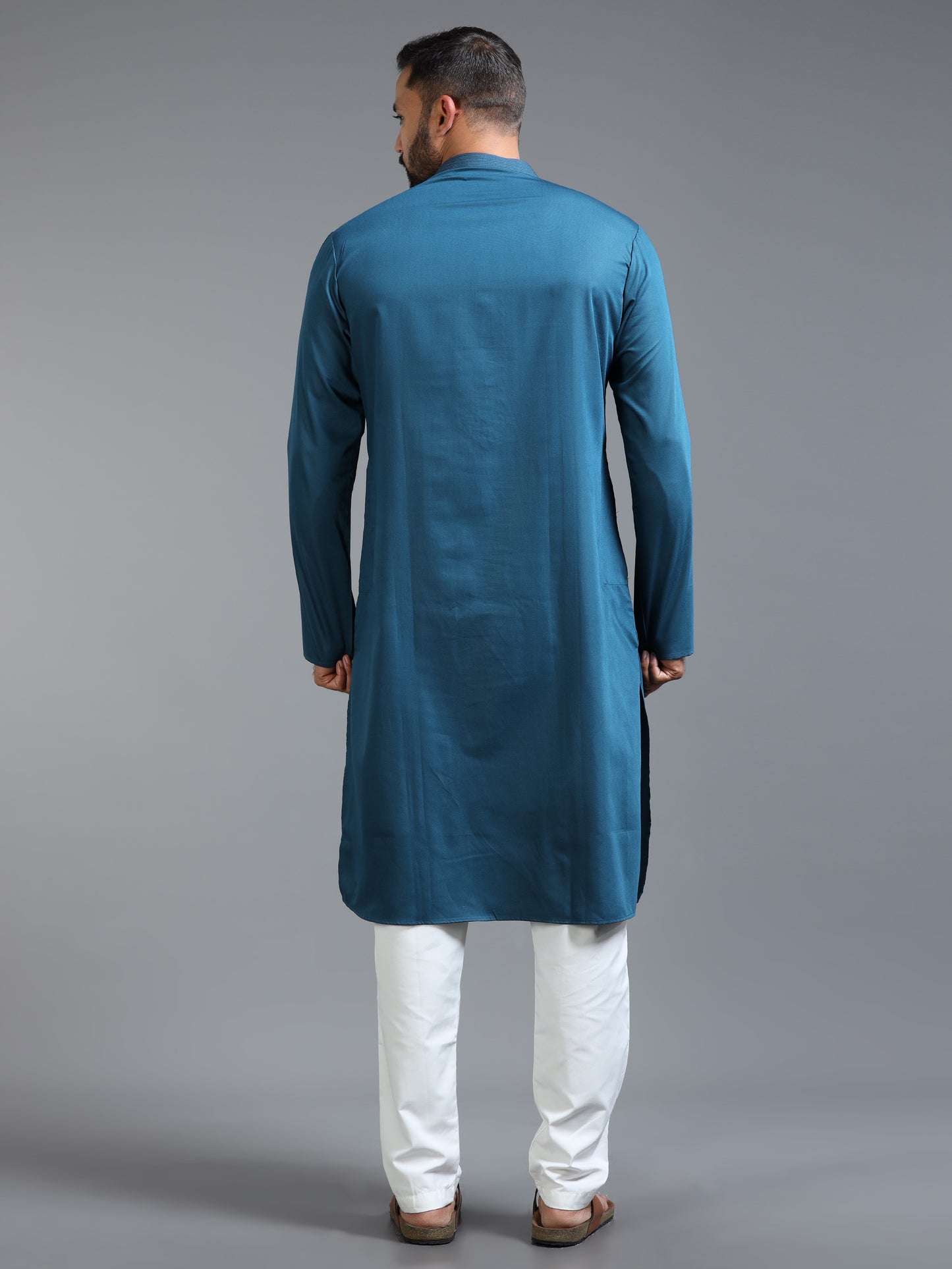 Men's Peacock Blue Kurta Pajama Set