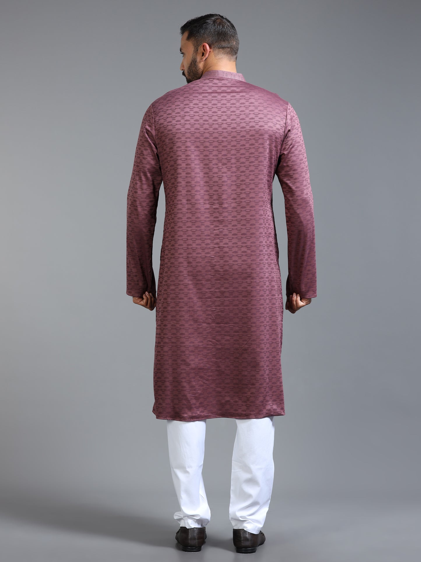 Pink Jacquard Kurta Set for Men with White Pyjama
