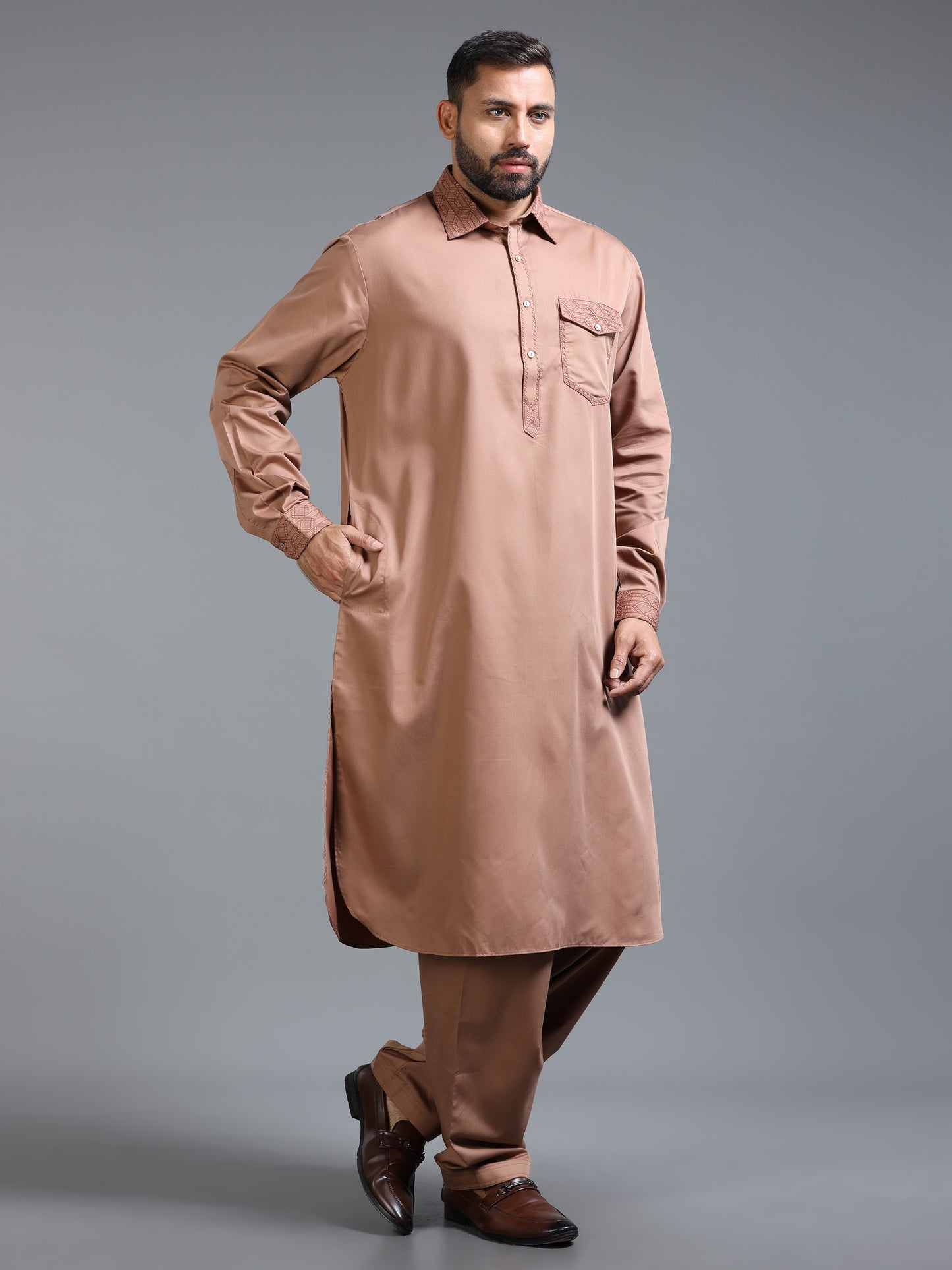 Men’s Tan Brown Pathani Set