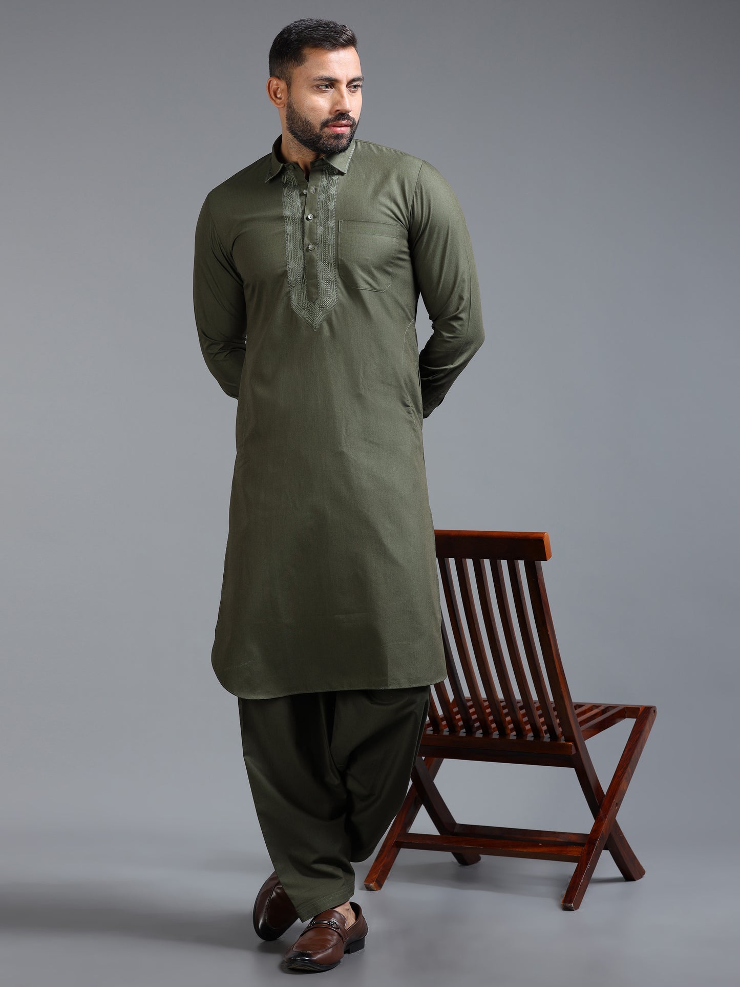 Men’s Olive Green Pathani Set