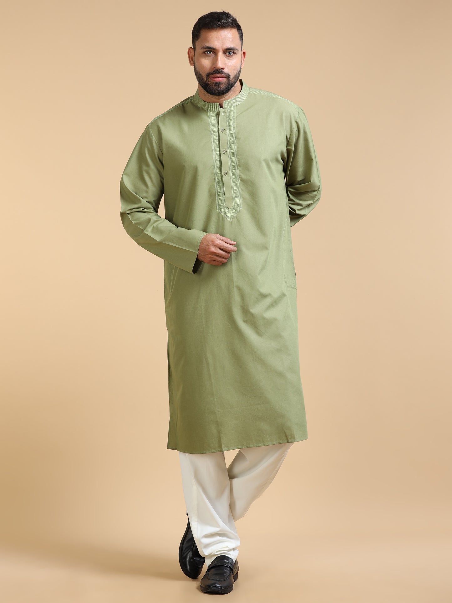 Men’s Light Olive Green Cotton Kurta Set
