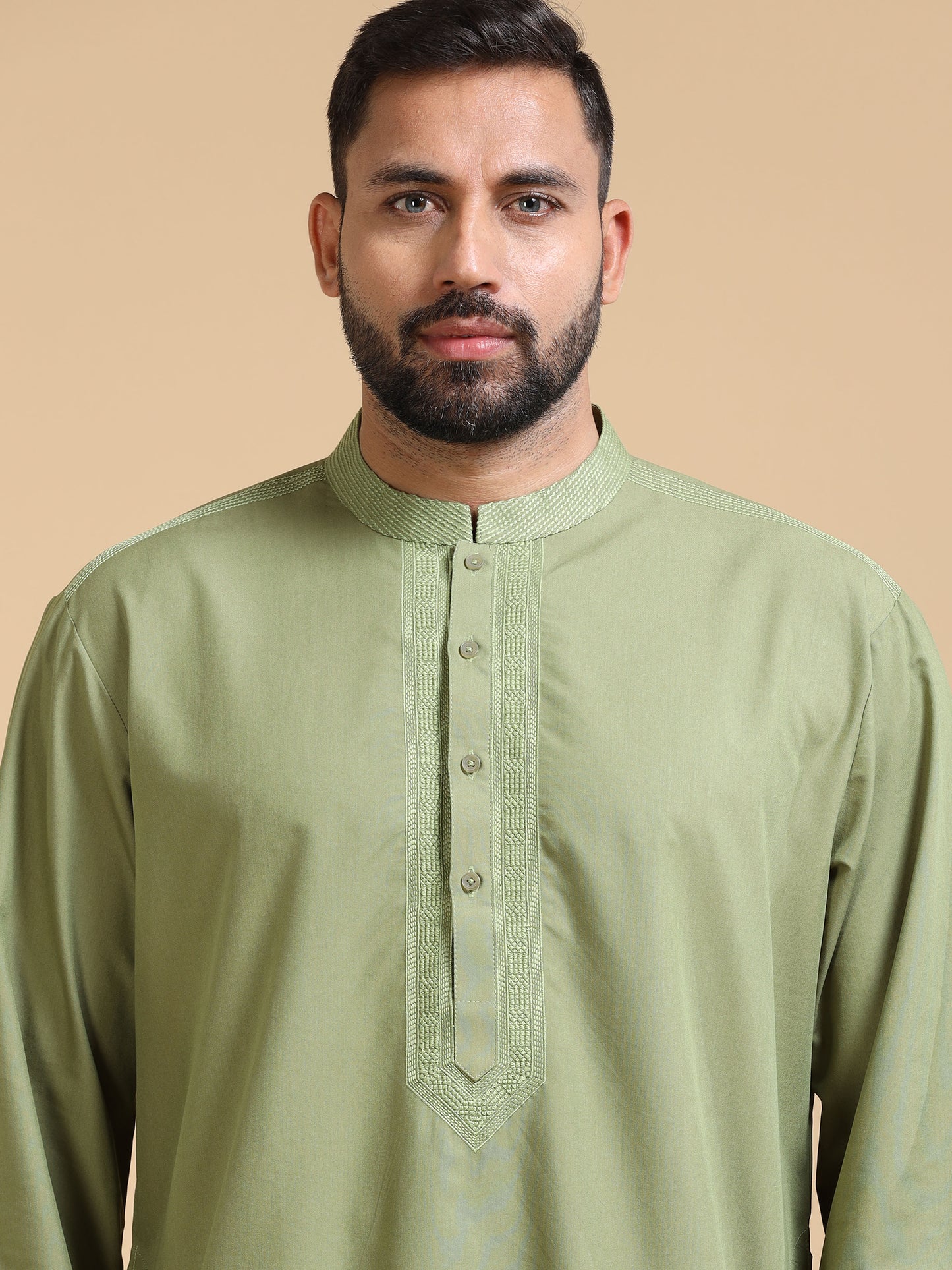 Men’s Light Olive Green Cotton Kurta Set