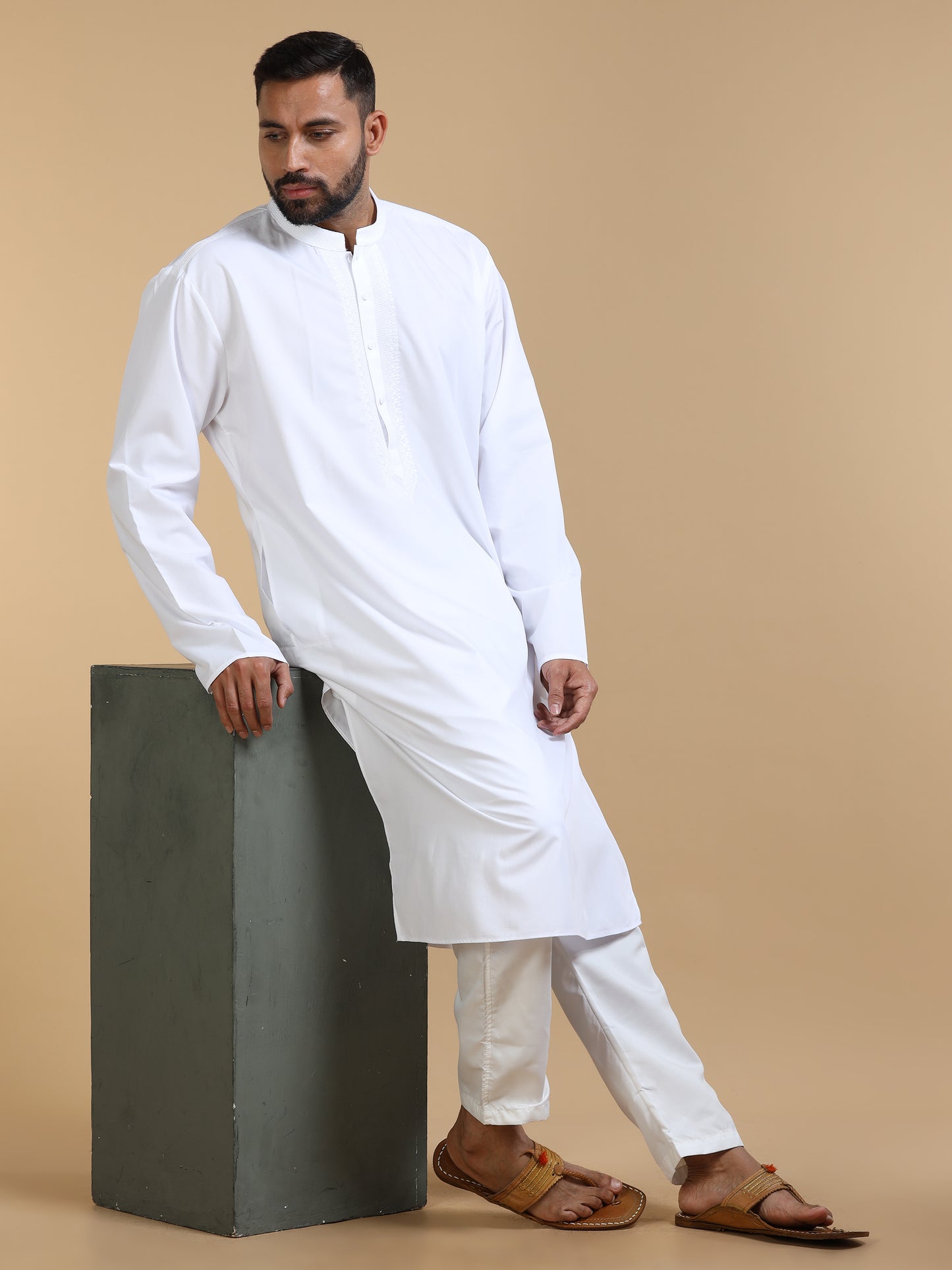 Men’s White Cotton Kurta Pyjama Set