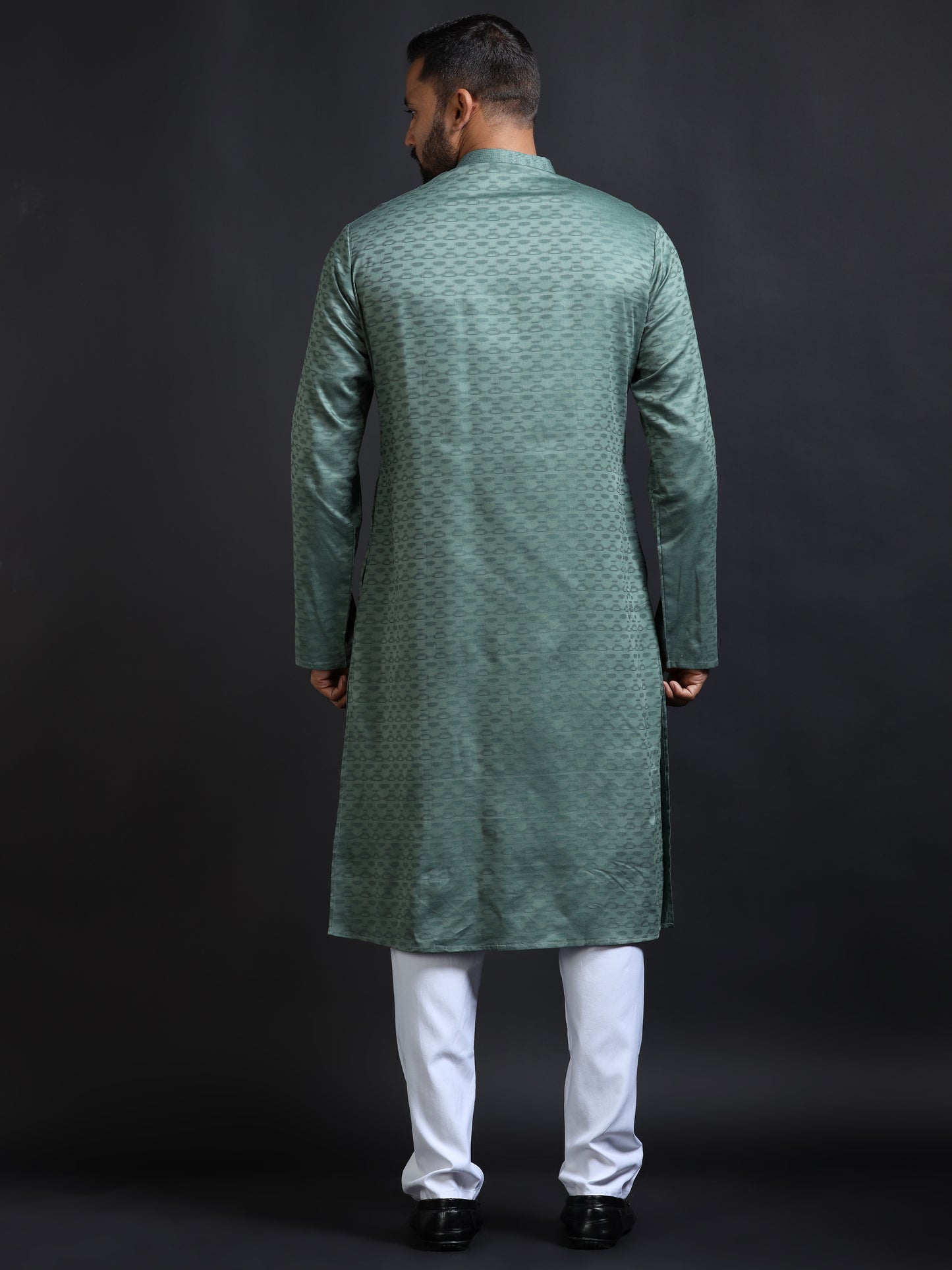 Sage Green Kurta Set for Men with White Pyjama
