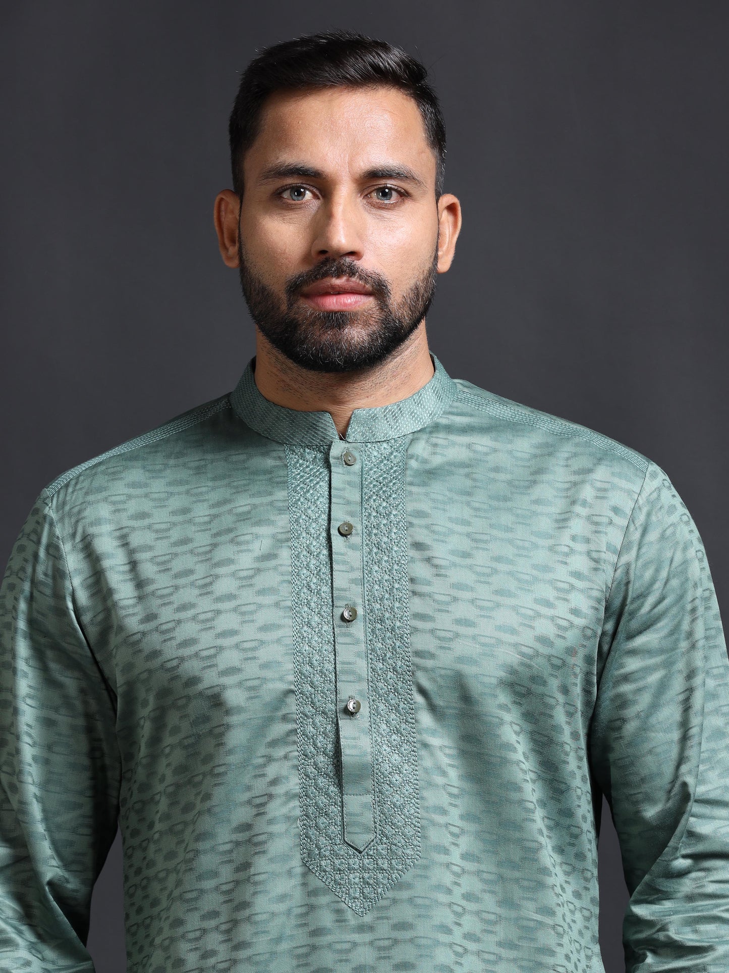 Sage Green Kurta Set for Men with White Pyjama
