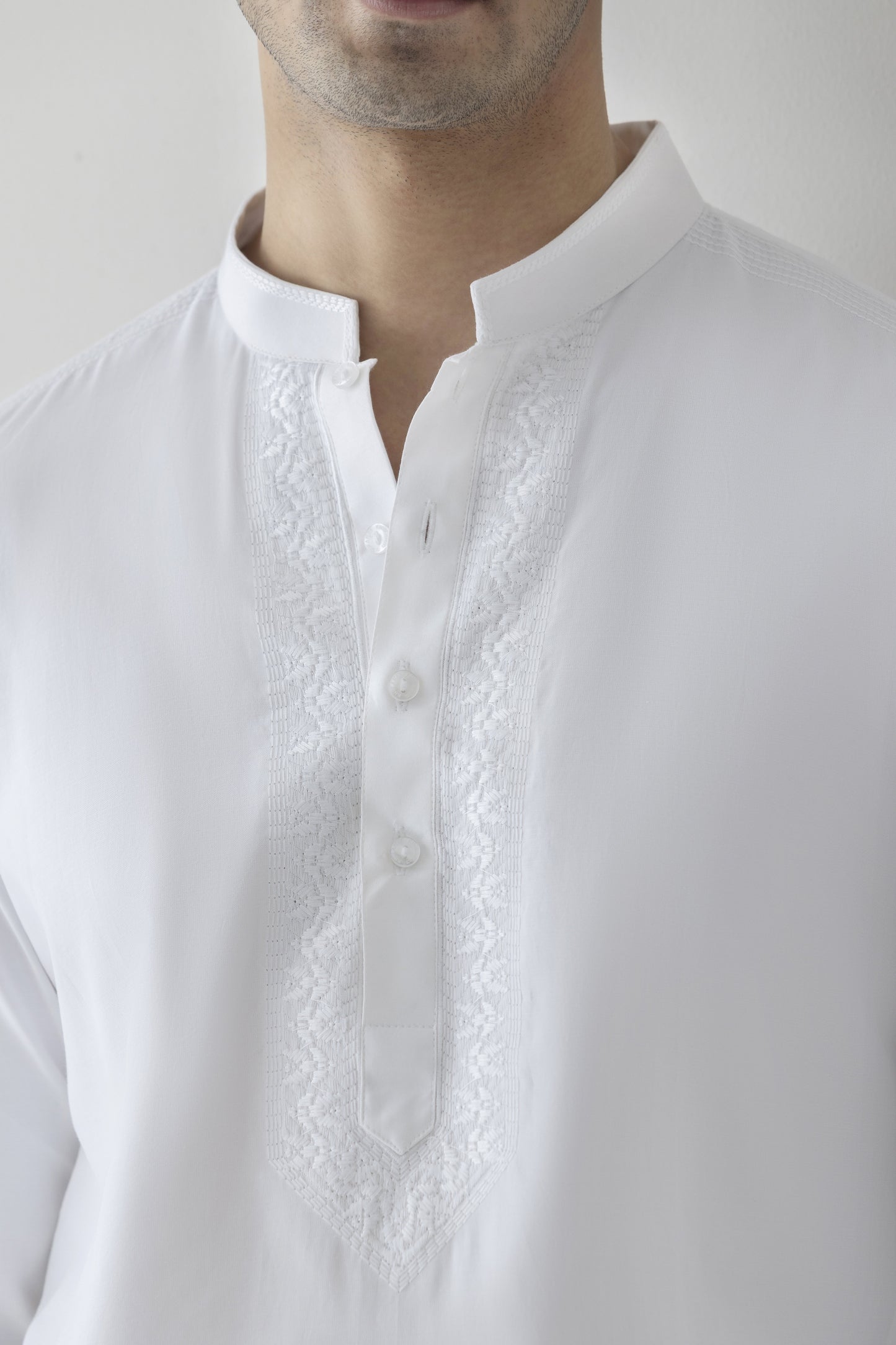 White solid kurta pyjama for men