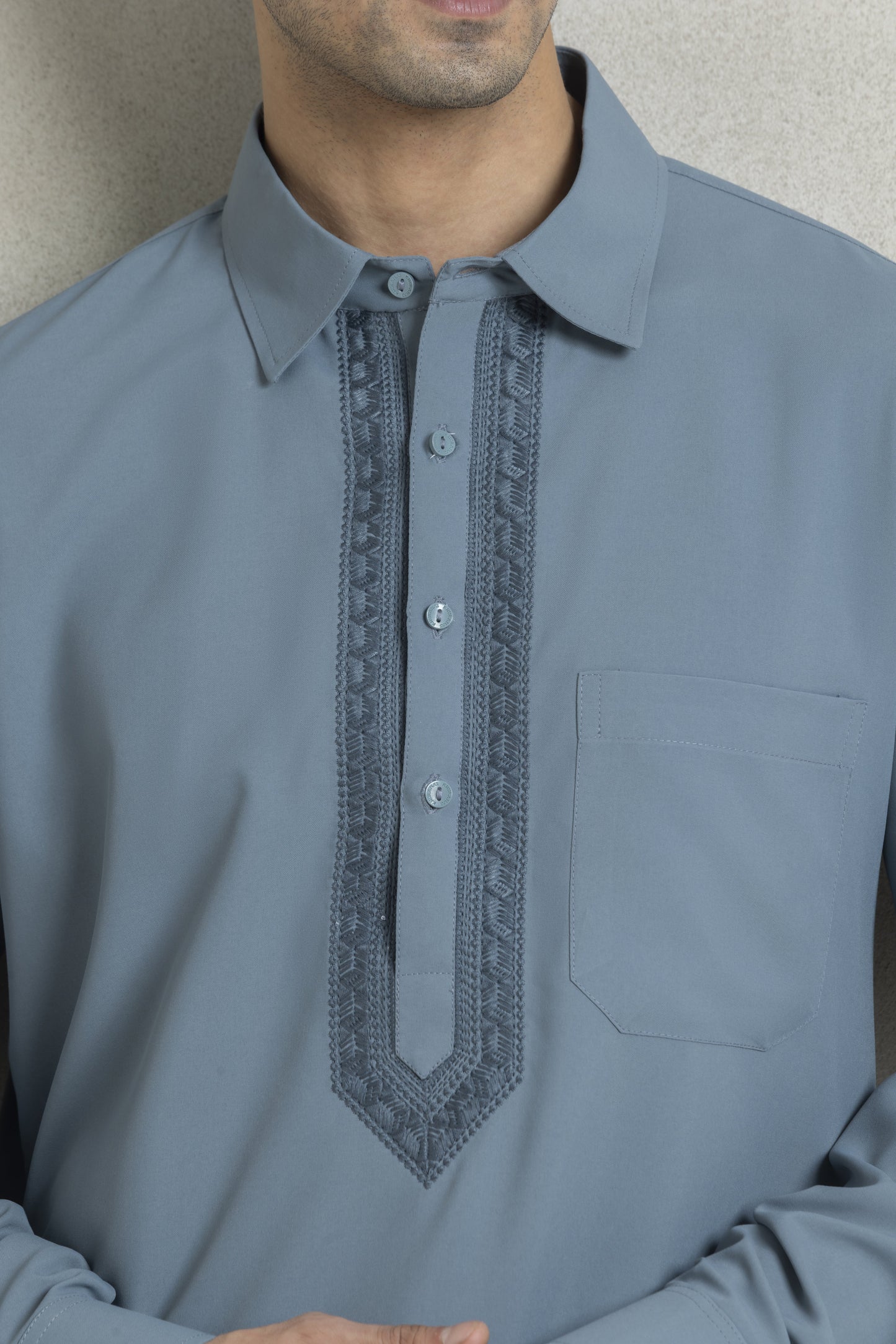 Men's muted blue-grey pathani