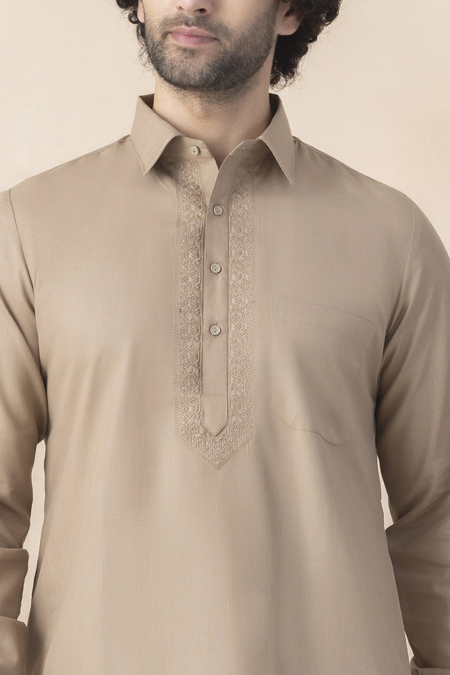 Men's light khaki pathani set