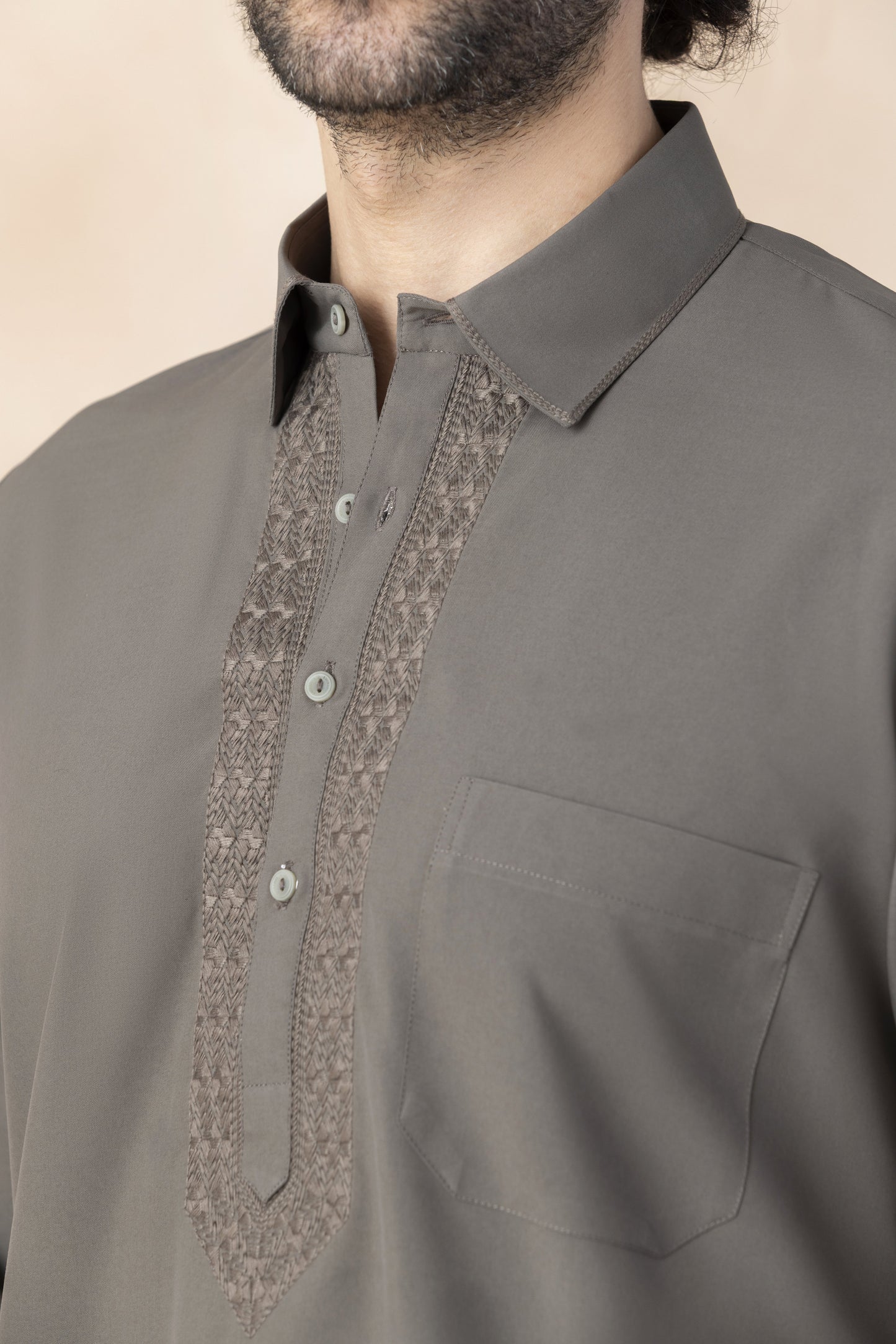 Men's taupe grey pathani set