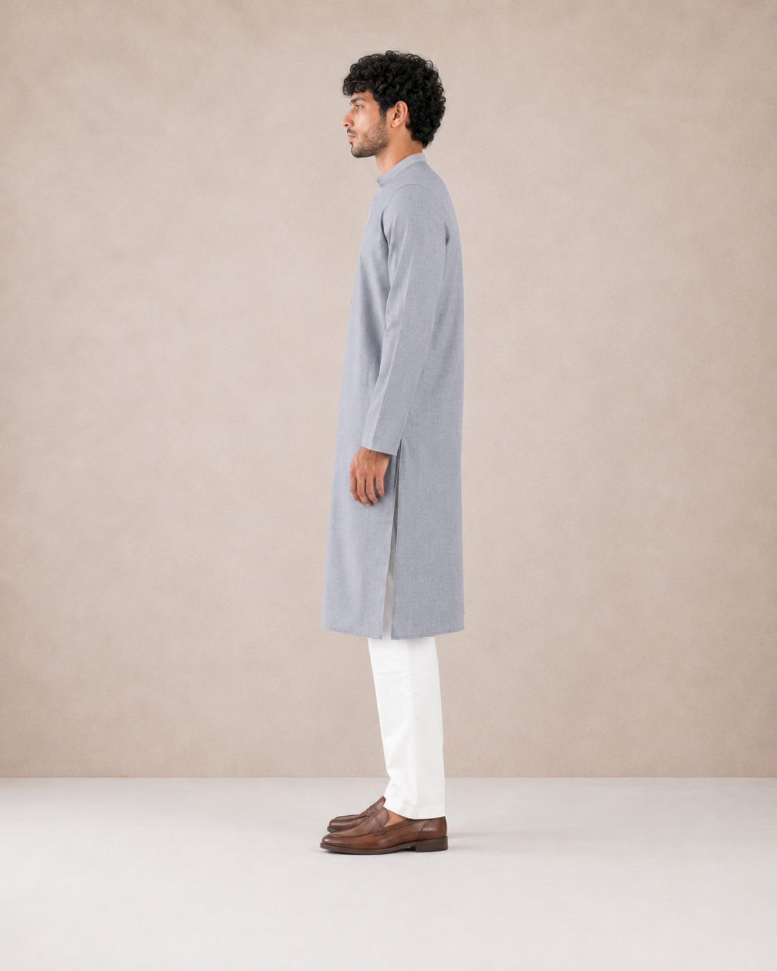 Men's Light Grey Soft Touch Jute Kurta Pyjama Set