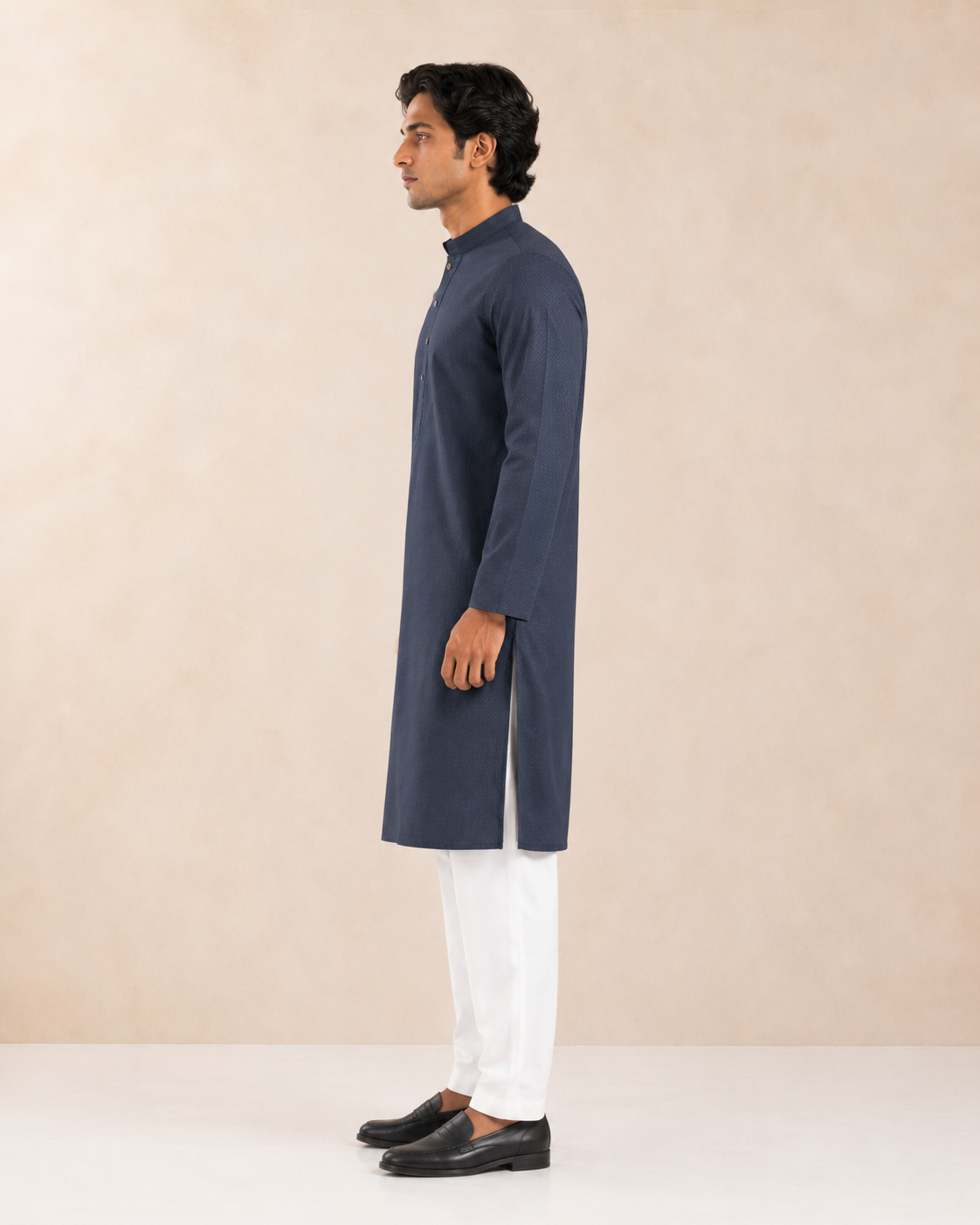 Men’s Navy Blue Textured Kurta Pyjama Set