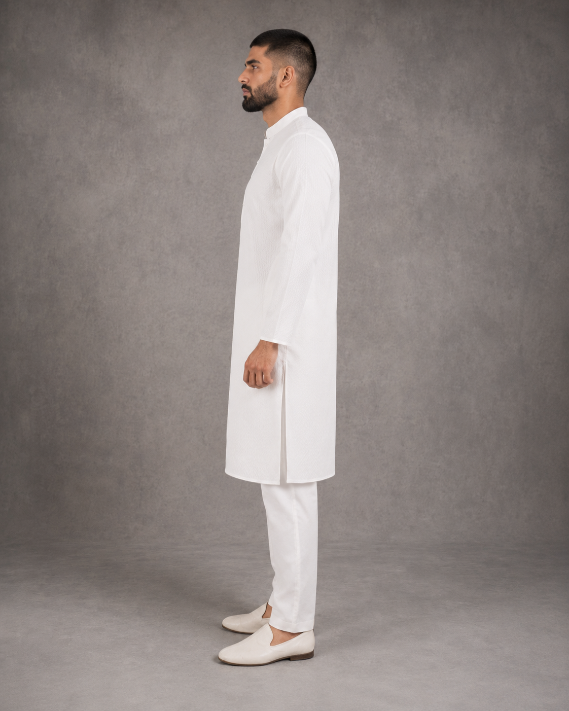 Men’s White Textured Kurta Pyjama Set