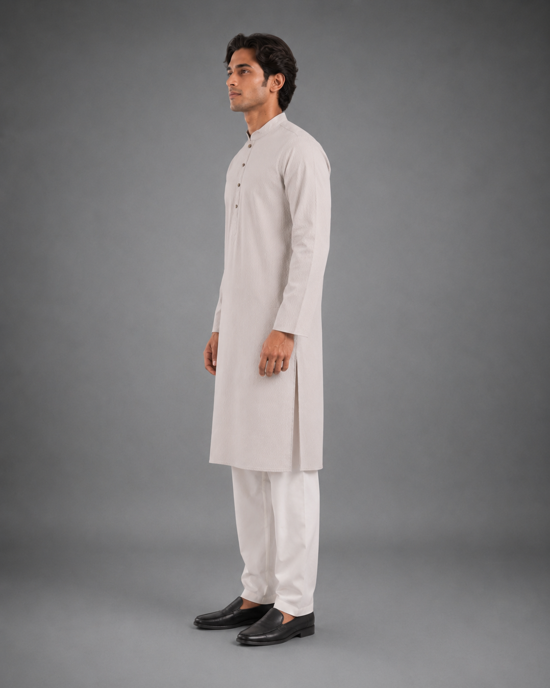 Men’s Light Beige Textured Kurta Pyjama Set