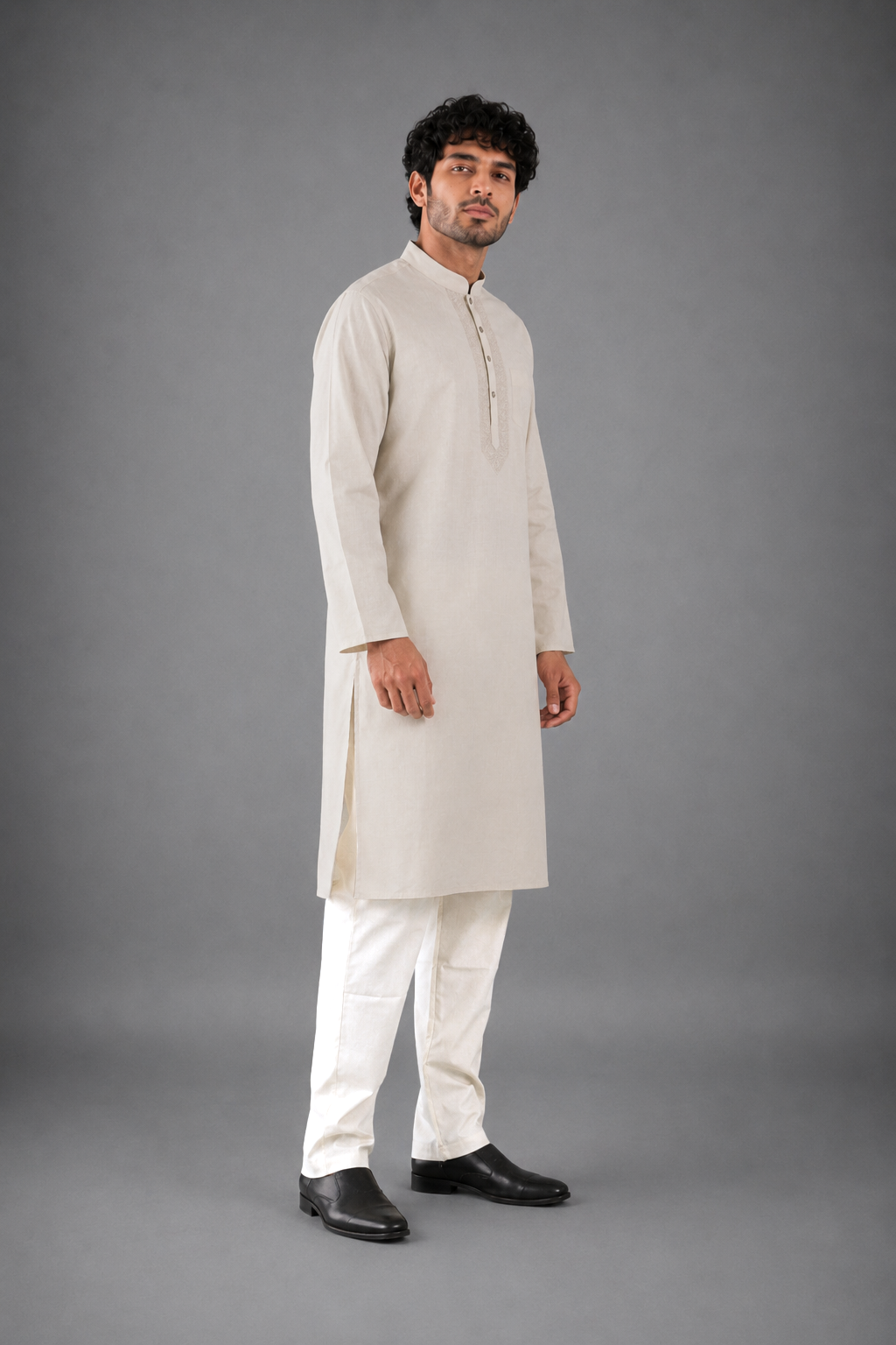 Men’s Cream Linen Kurta Pyjama Set