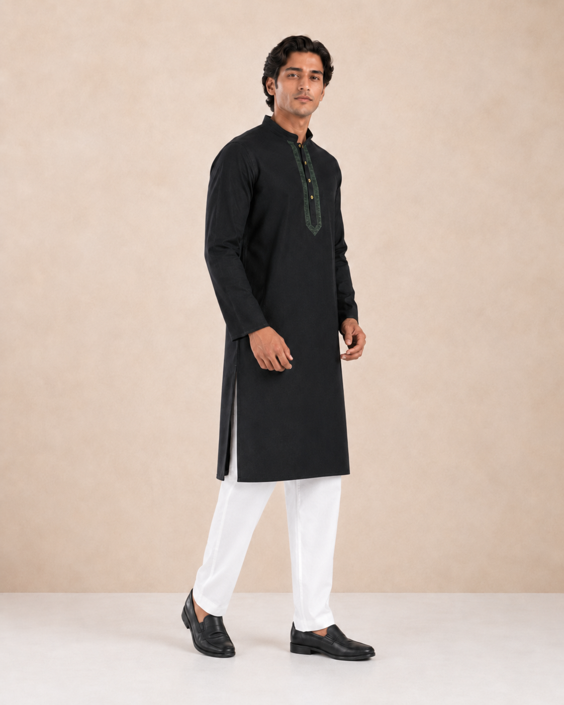 Men’s Black Linen Kurta Pyjama Set