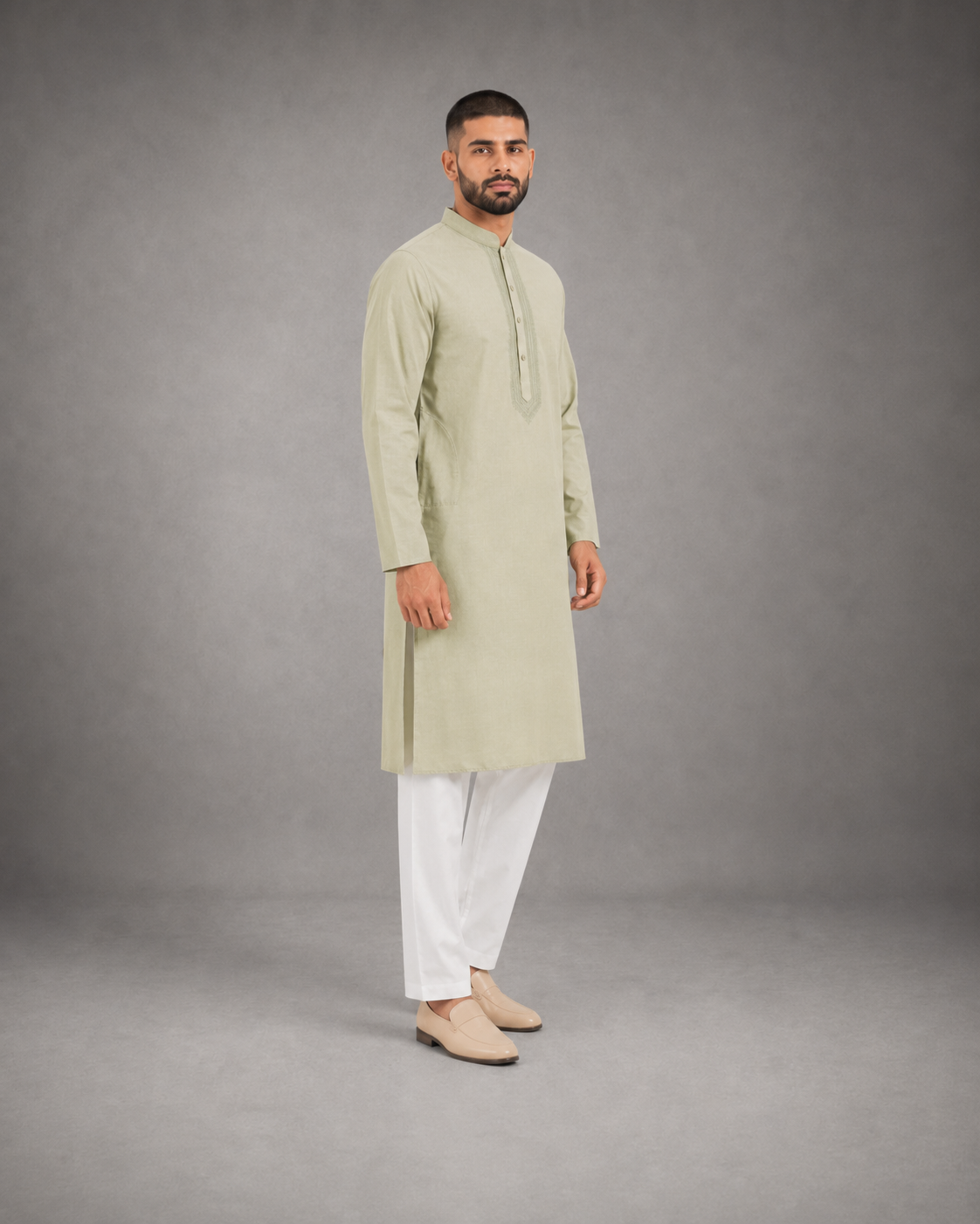 Men’s Light Green Linen Kurta Pyjama Set