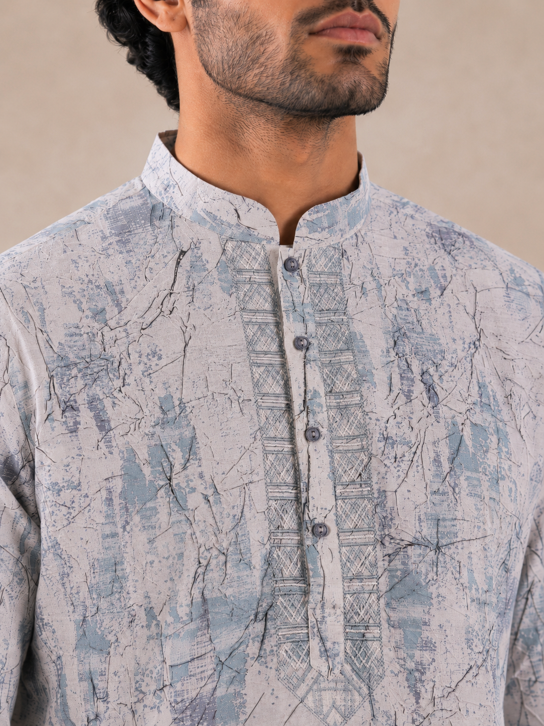 Men's Dusty Blue & White Vintage Crush Classic Kurta Pyjama Set