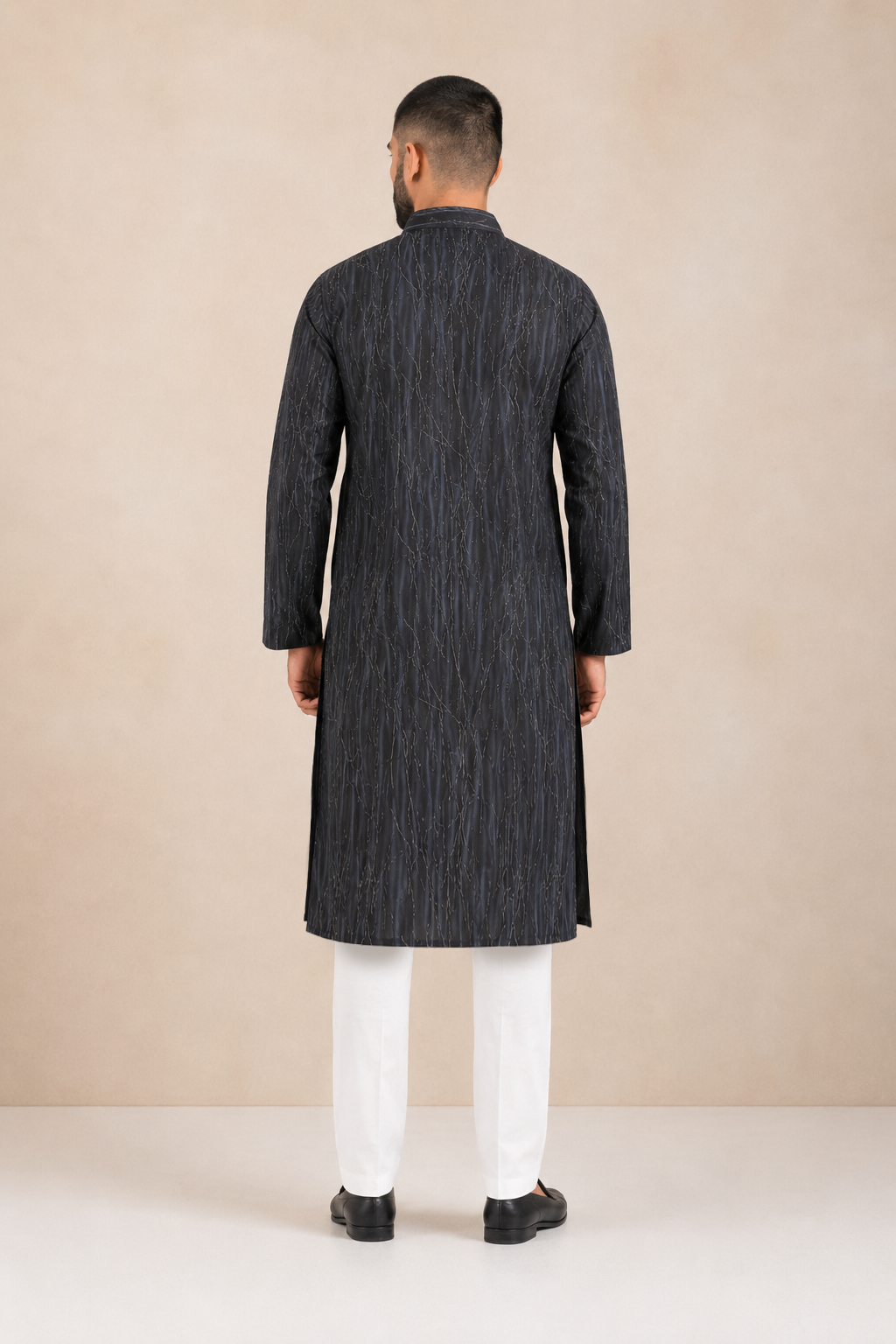 Men's Charcoal Grey Vintage Crush Kurta Pyjama Set