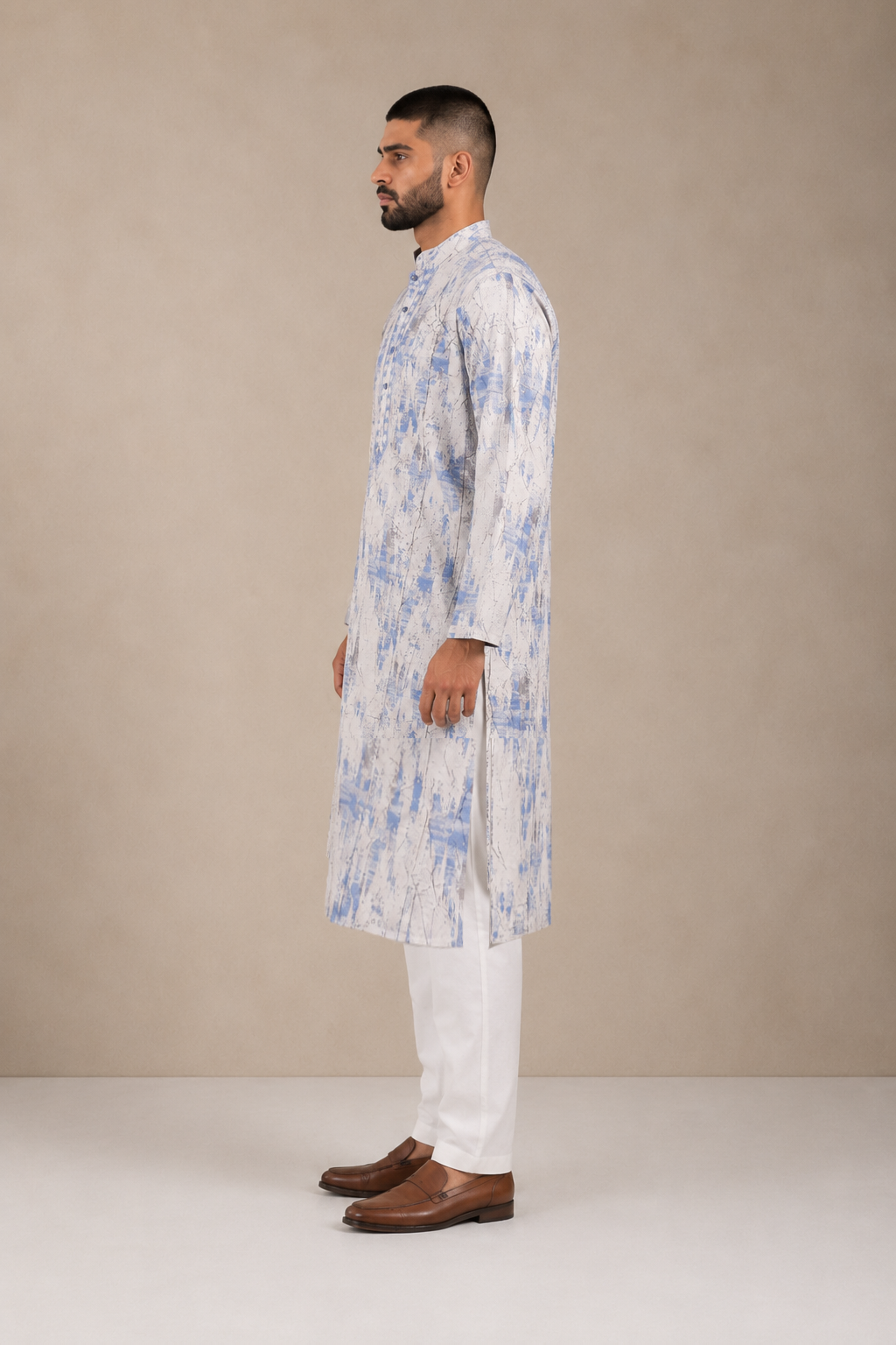 Men's White & Light Blue Vintage Crush Classic Kurta Pyjama Set
