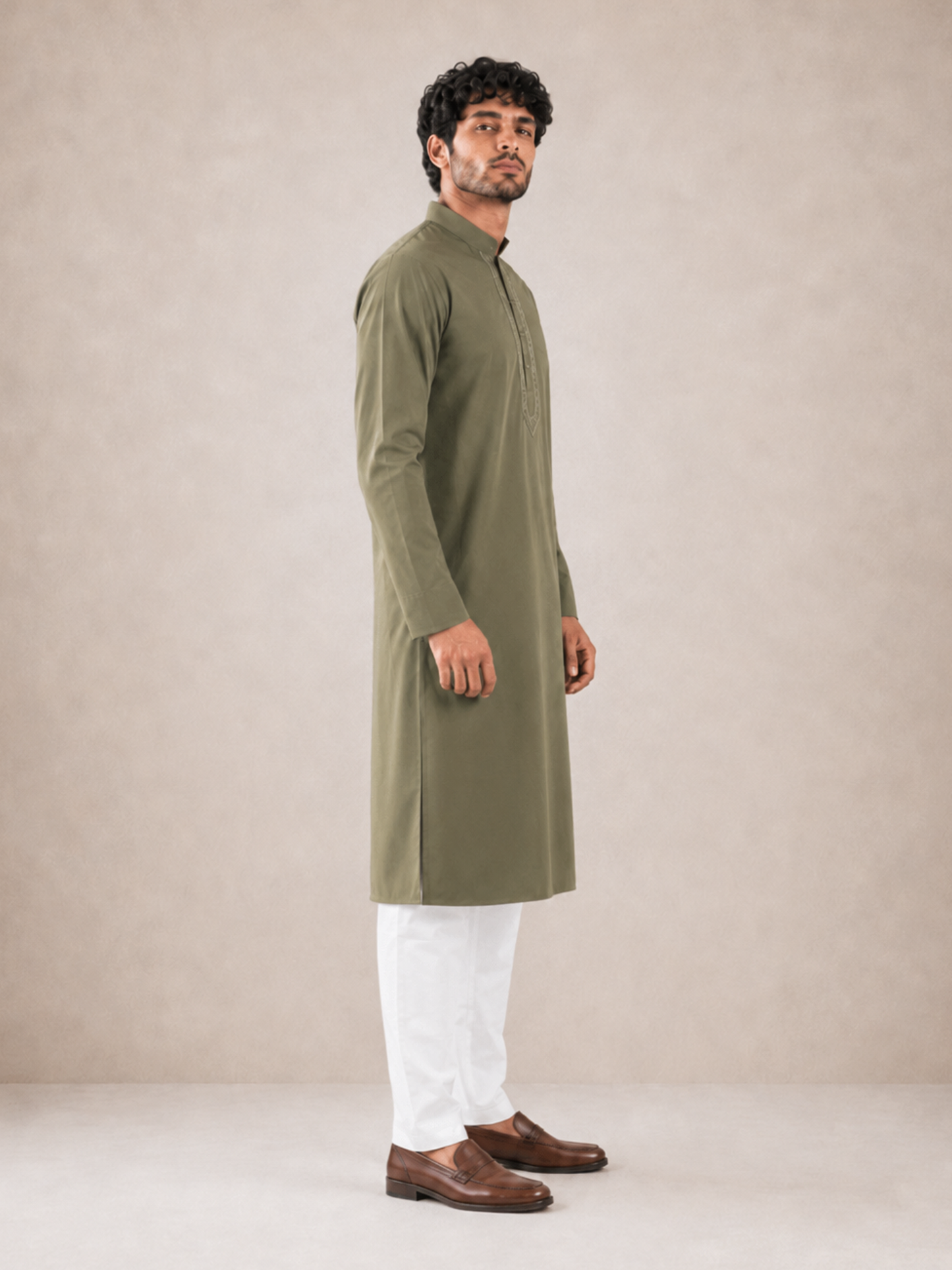 Men’s Olive Green Textured Kurta Pyjama Set