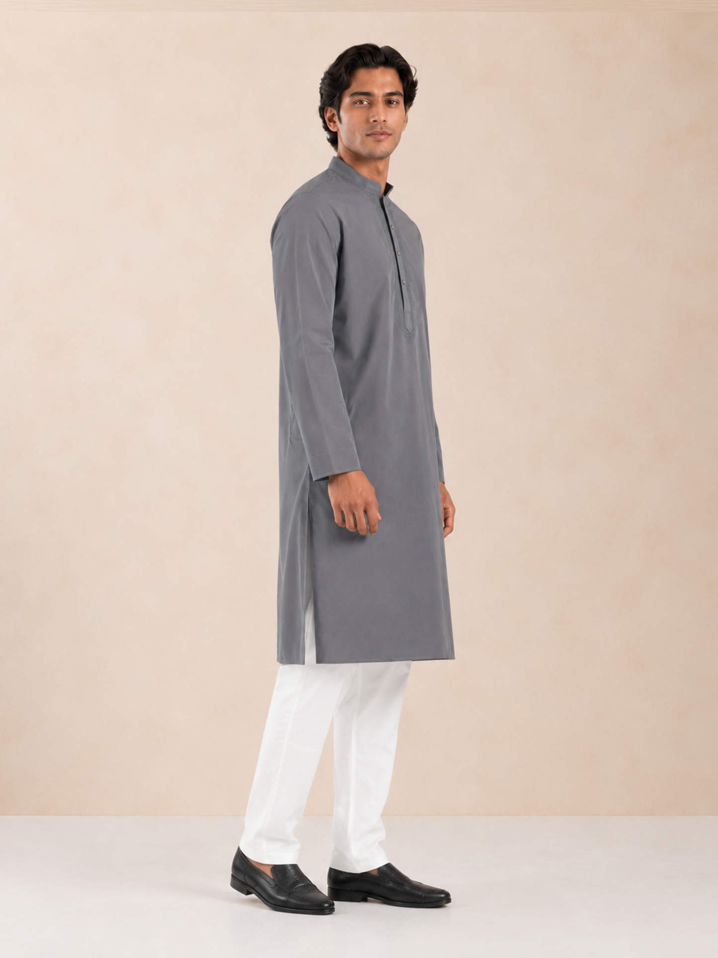 Men’s Grey Textured Kurta Pyjama Set