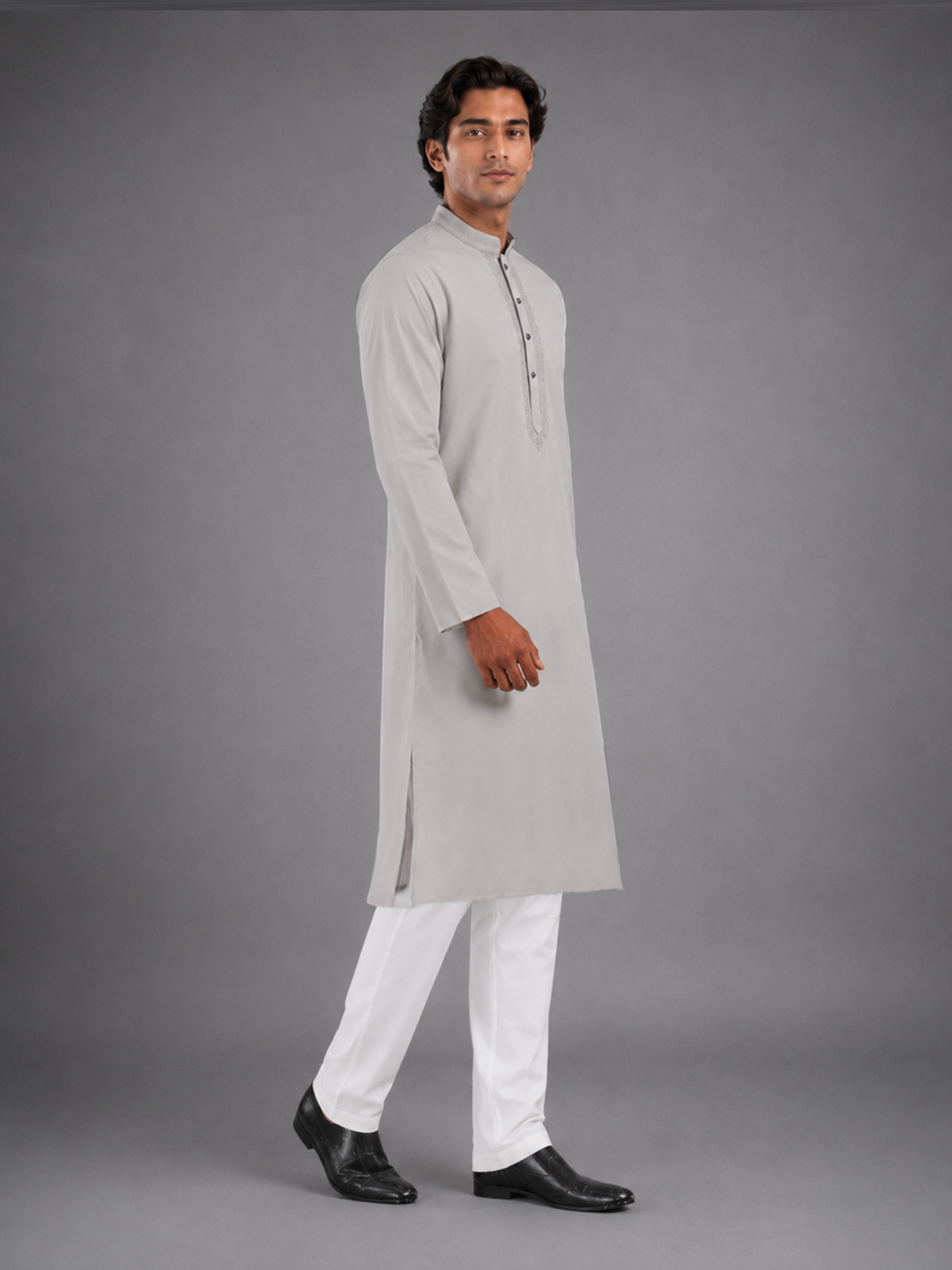 Men’s Light Grey Textured Kurta Pyjama Set