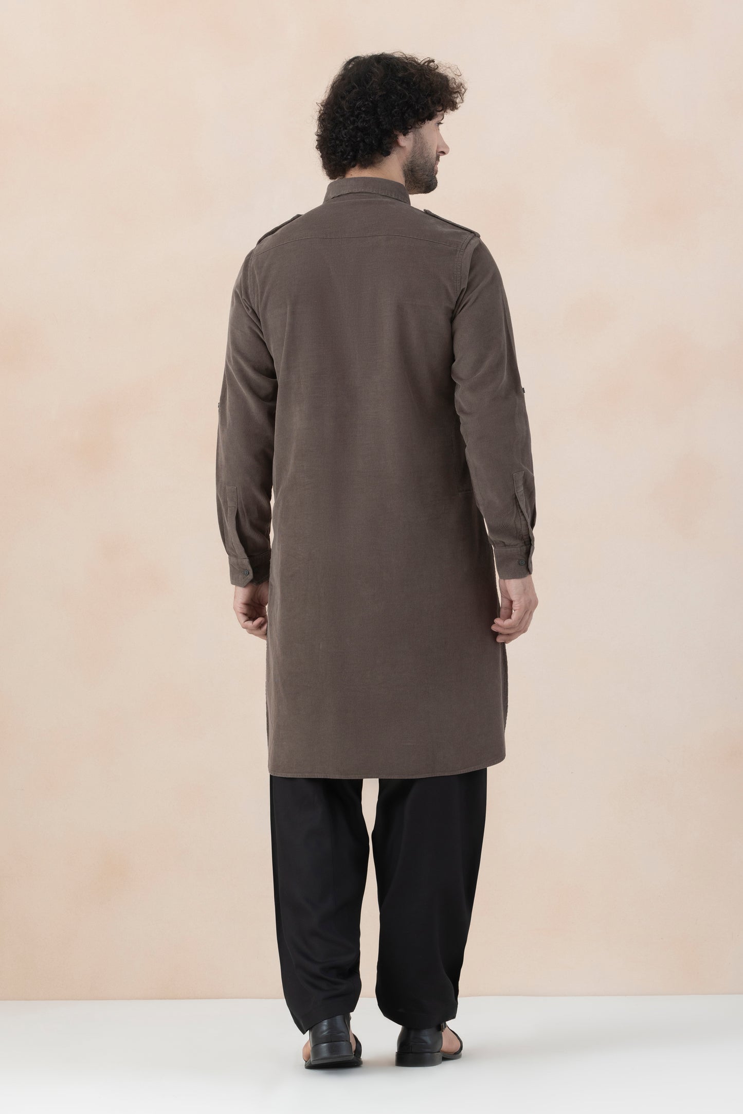 Men's  Brown Solid Corduroy Pathani