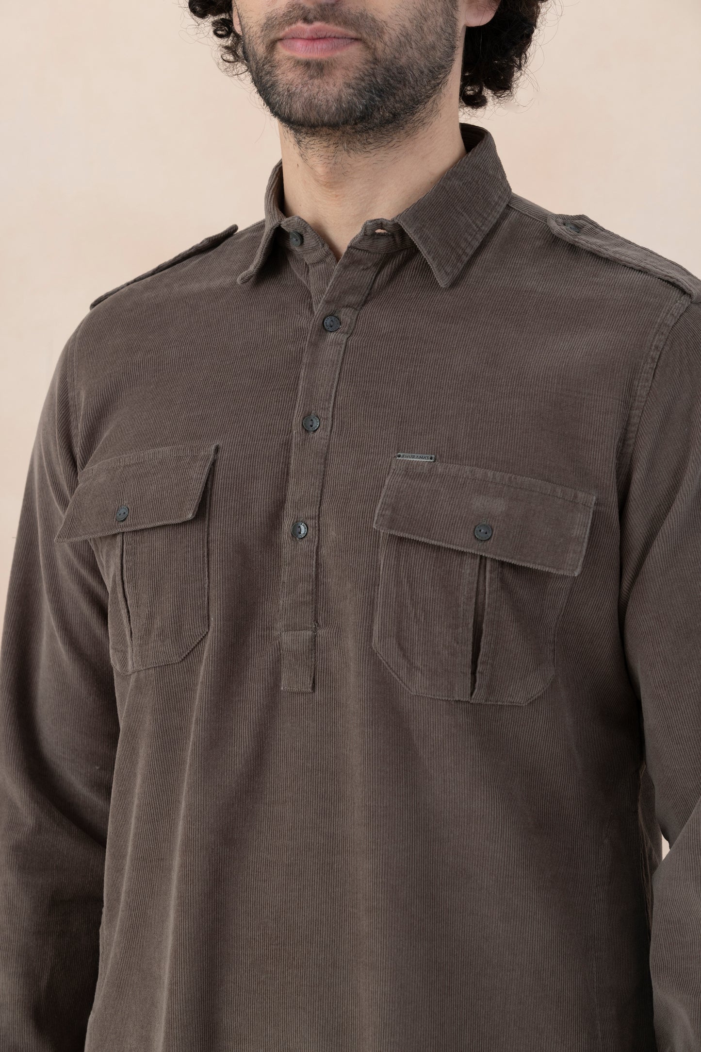Men's  Brown Solid Corduroy Pathani