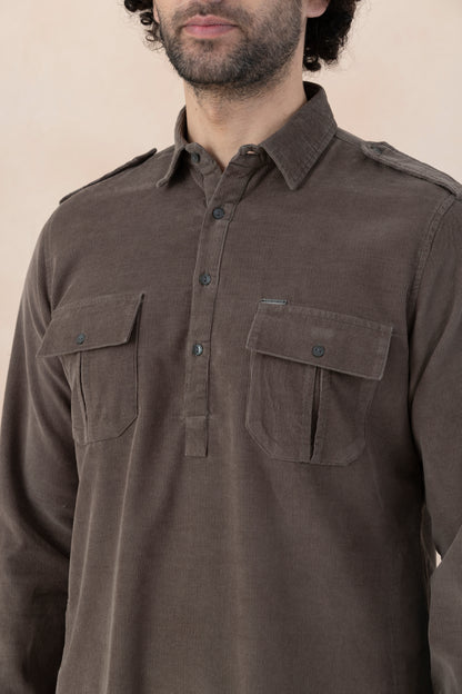 Men's  Brown Solid Corduroy Pathani