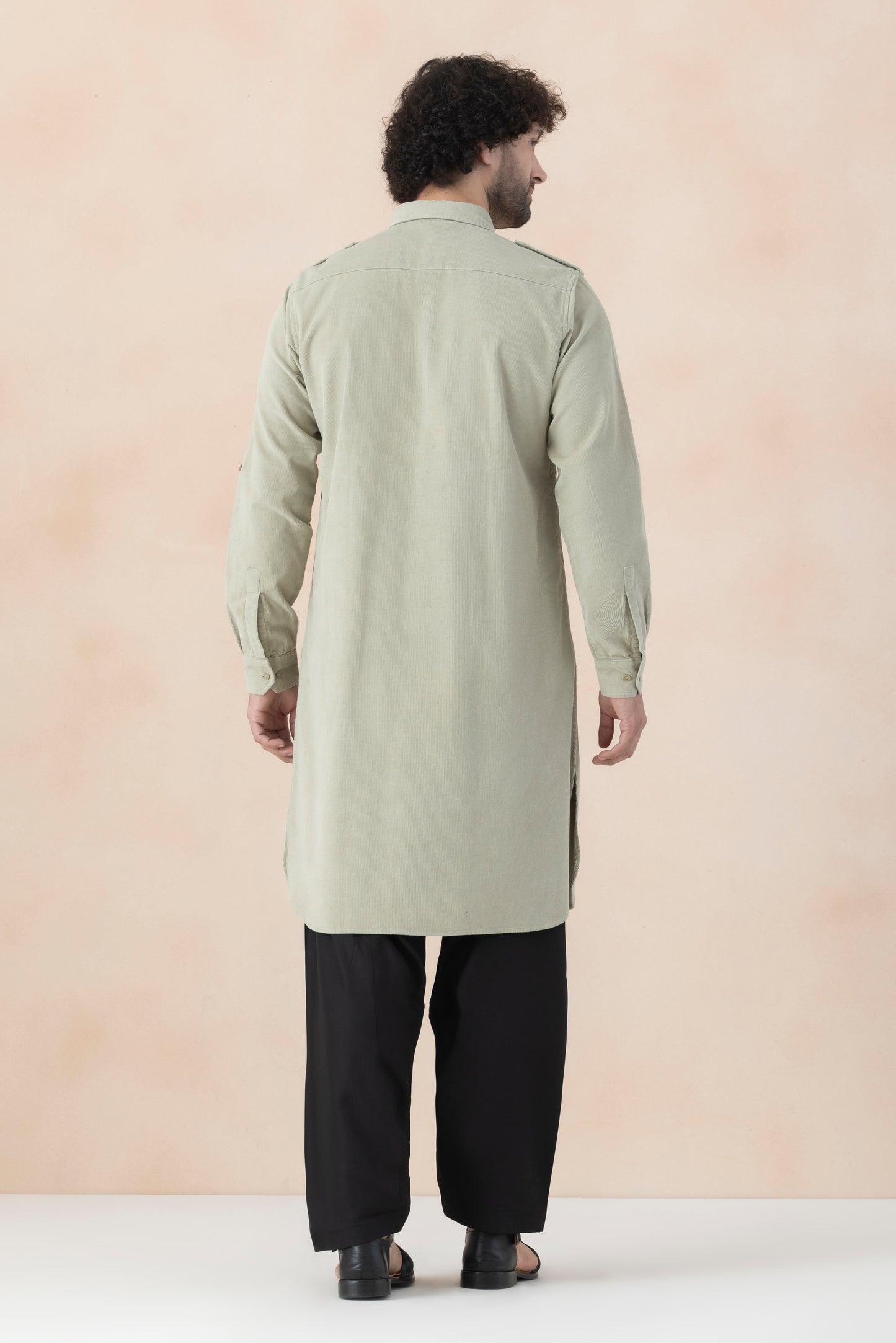 Men's Light Sage Green Corduroy Pathani Set
