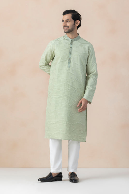 Men Pastel Green Kurta Pyjama