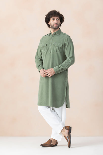 Men's Muted Green Pathani Set