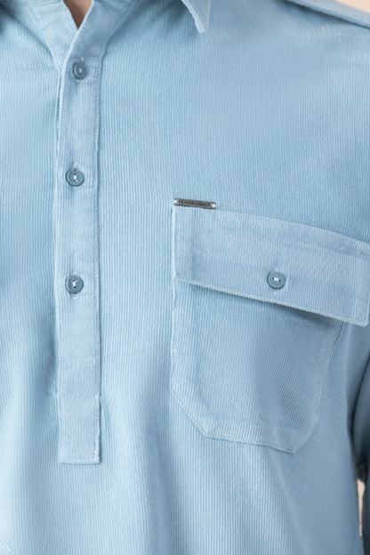 Men's Powder Blue Corduroy Pathani Set