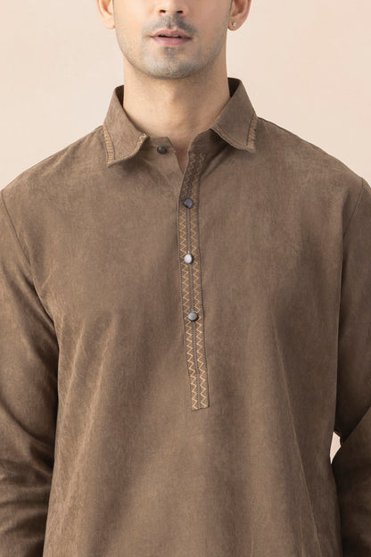 Men's Brown Cotton Twill Pathani Set