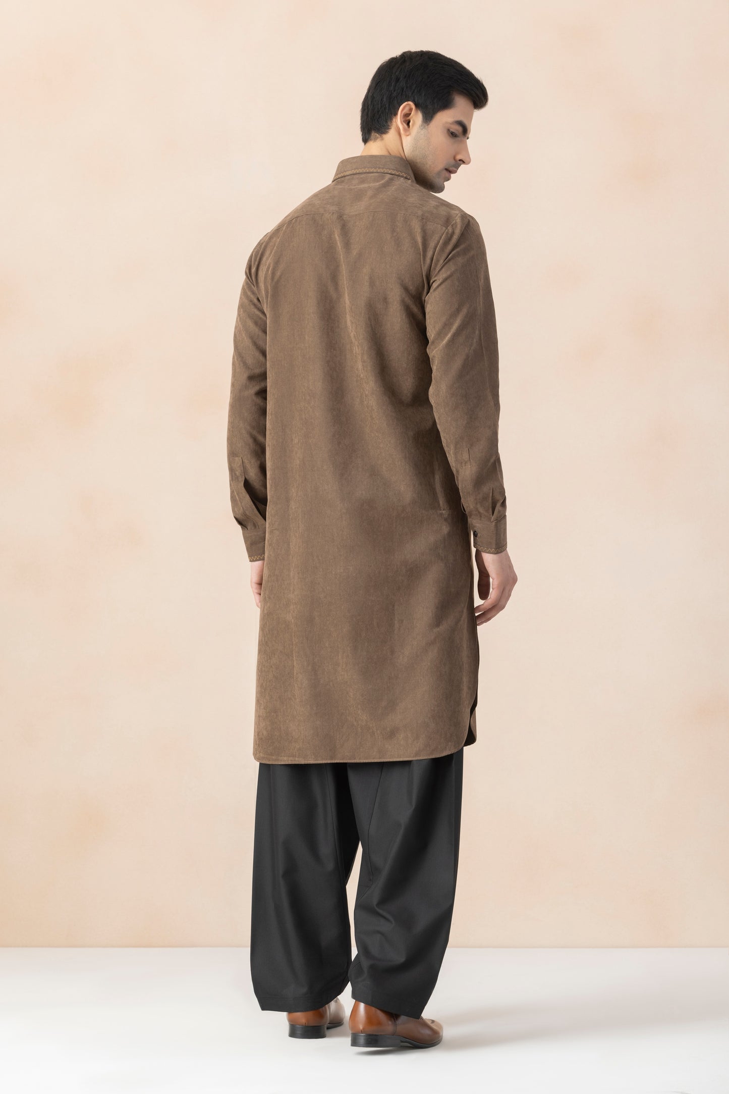 Men's Brown Cotton Twill Pathani Set
