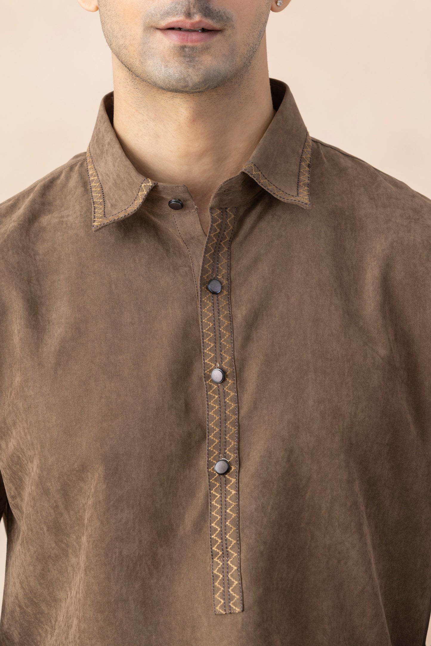 Men's Brown Cotton Twill Pathani Set