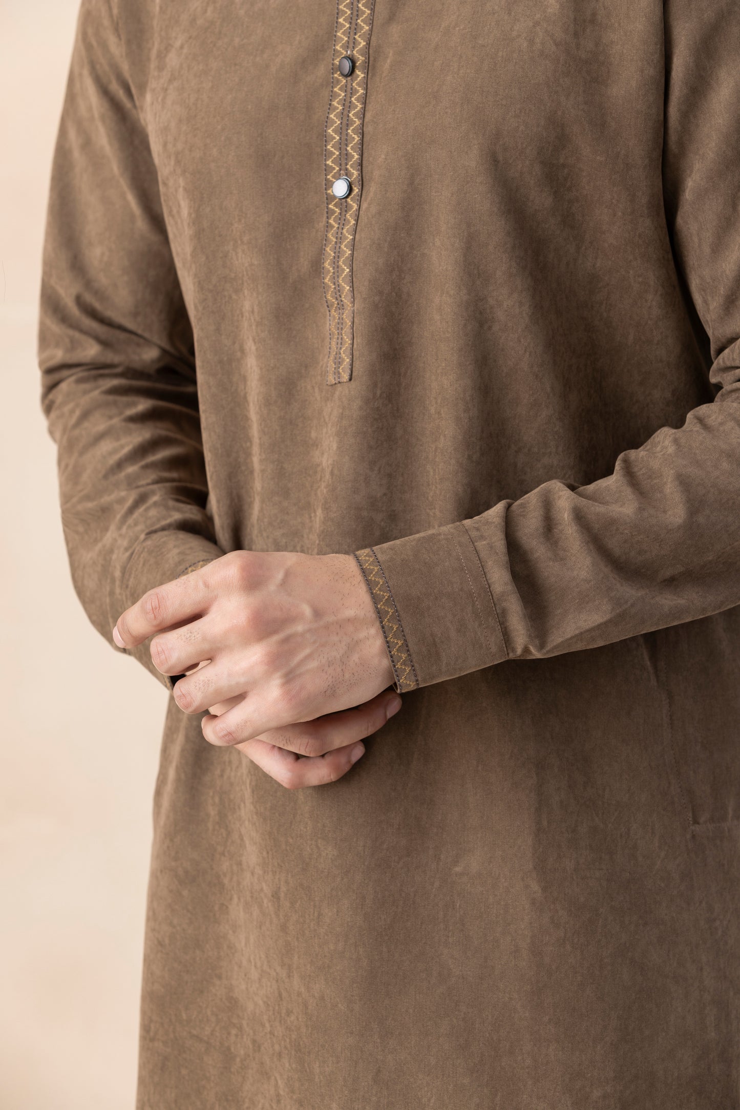 Men's Brown Cotton Twill Pathani Set
