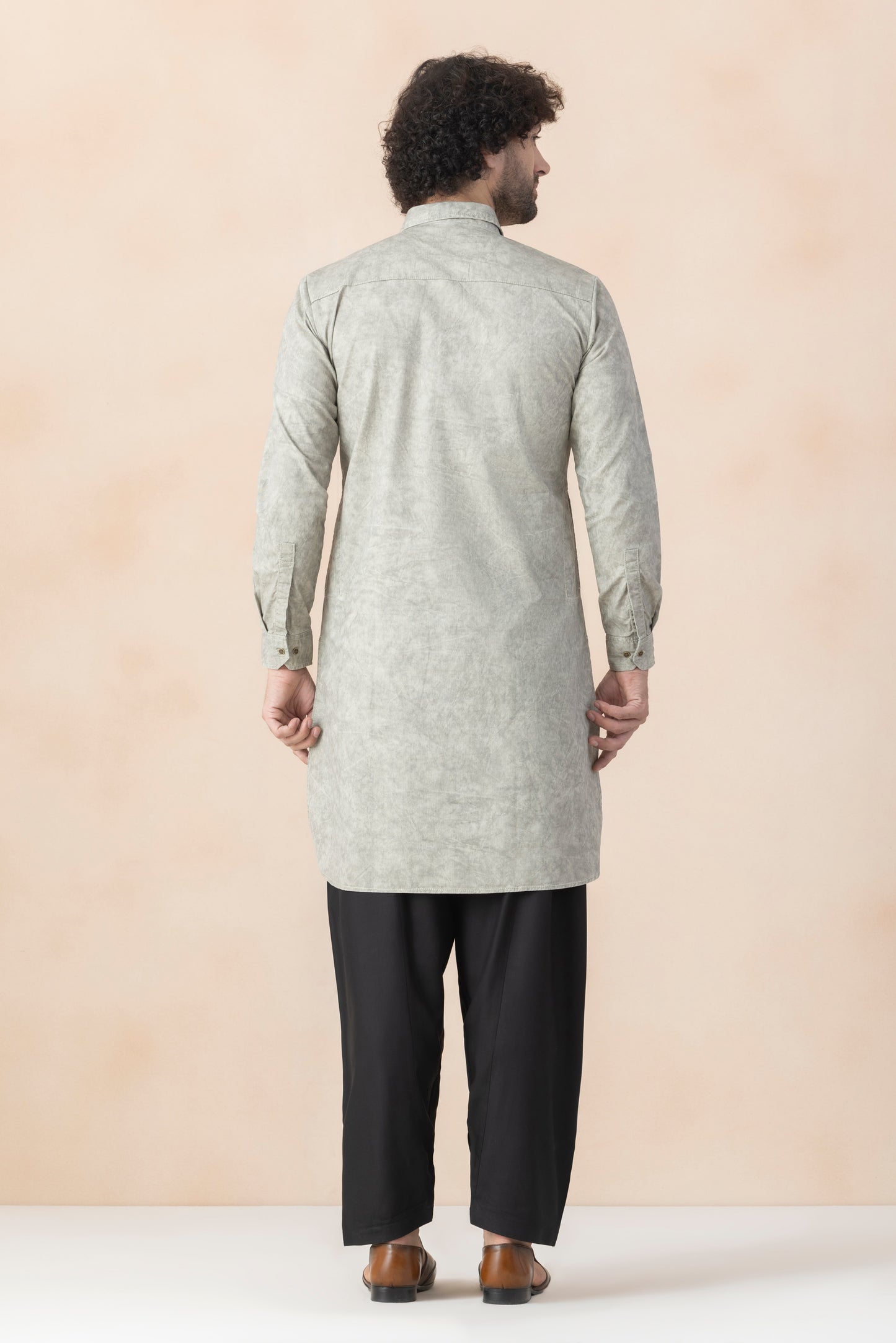 Sage Grey Denim Pathani Set For Men