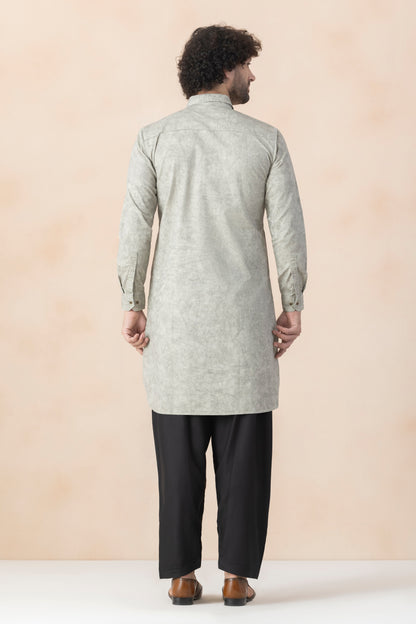 Sage Grey Denim Pathani Set For Men