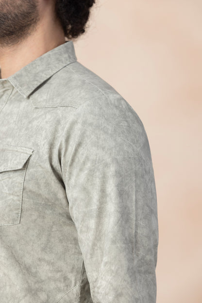 Sage Grey Denim Pathani Set For Men