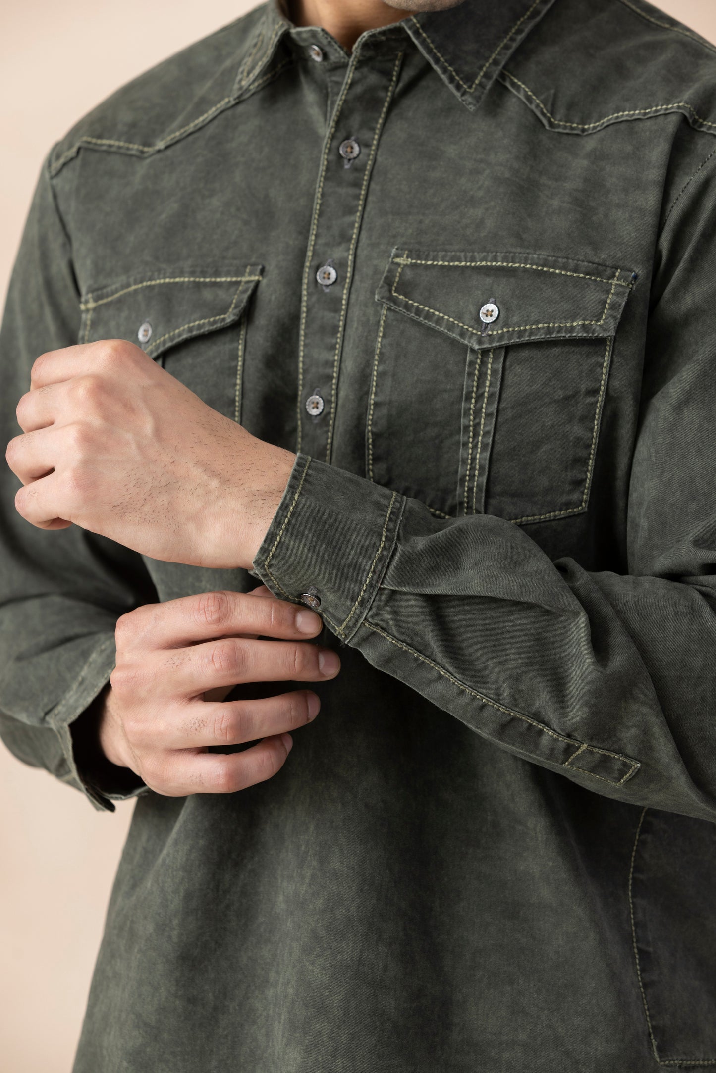 Deep Green Denim Pathani Set for Men