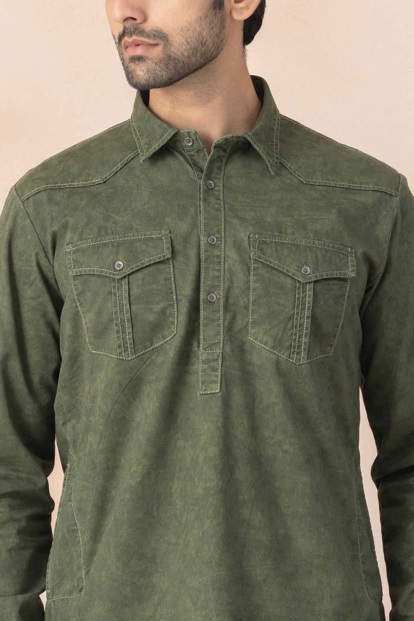 Men's Dirt Green Denim Pathani Set
