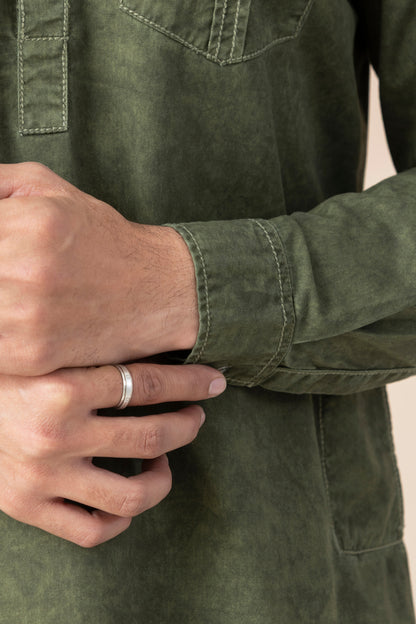 Men's Dirt Green Denim Pathani Set